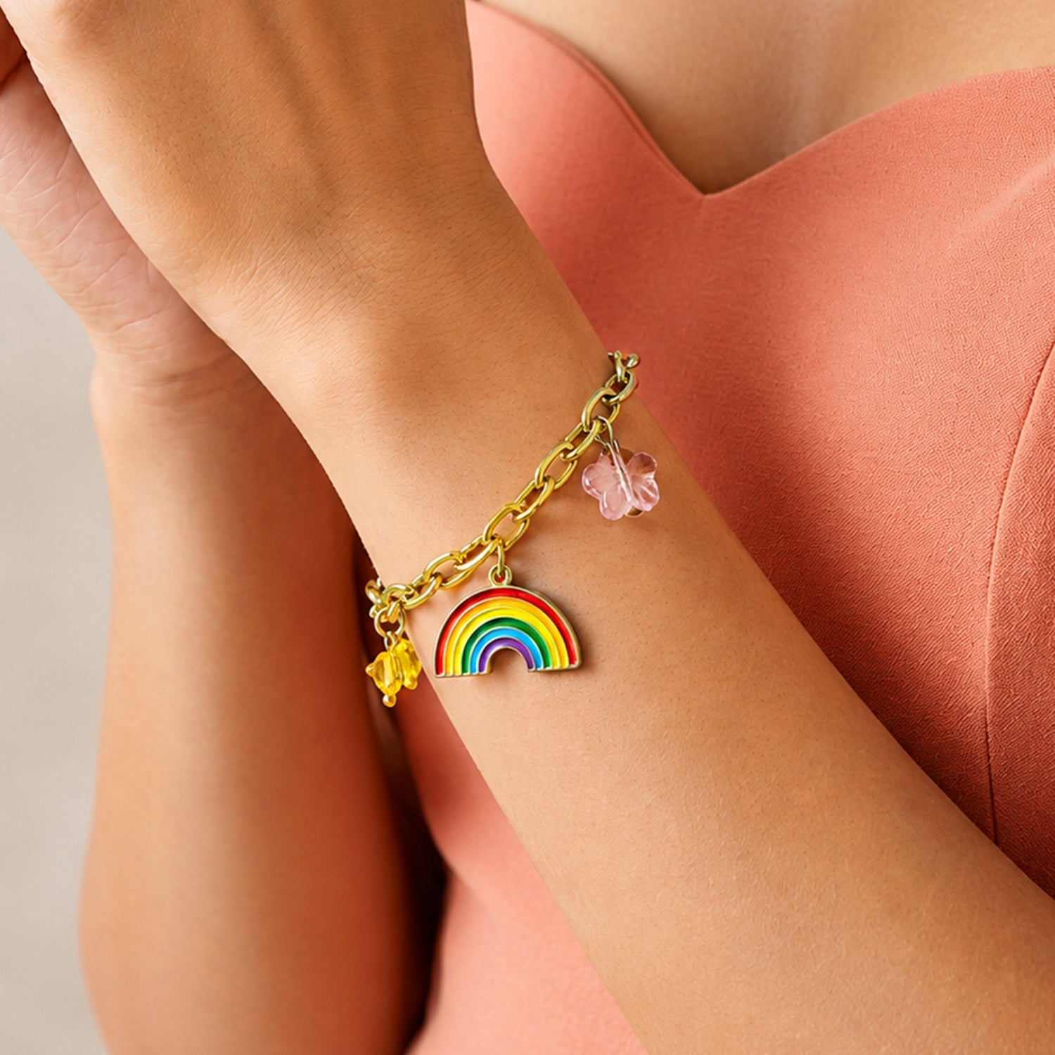 Artklim Rainbow Dream Crystal Charm Gold Anti-Tarnish Bracelet