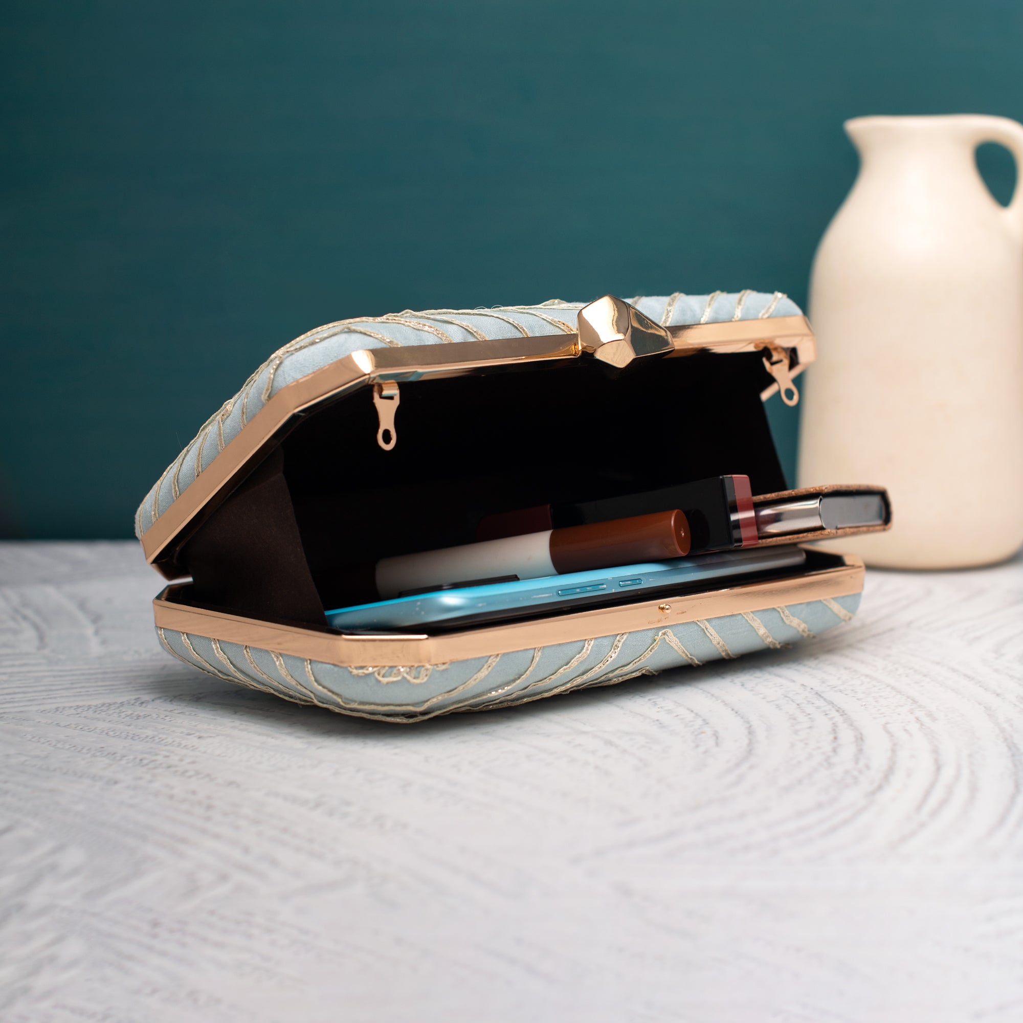 Artklim Gota Patti Blue Mist Glam Clutch