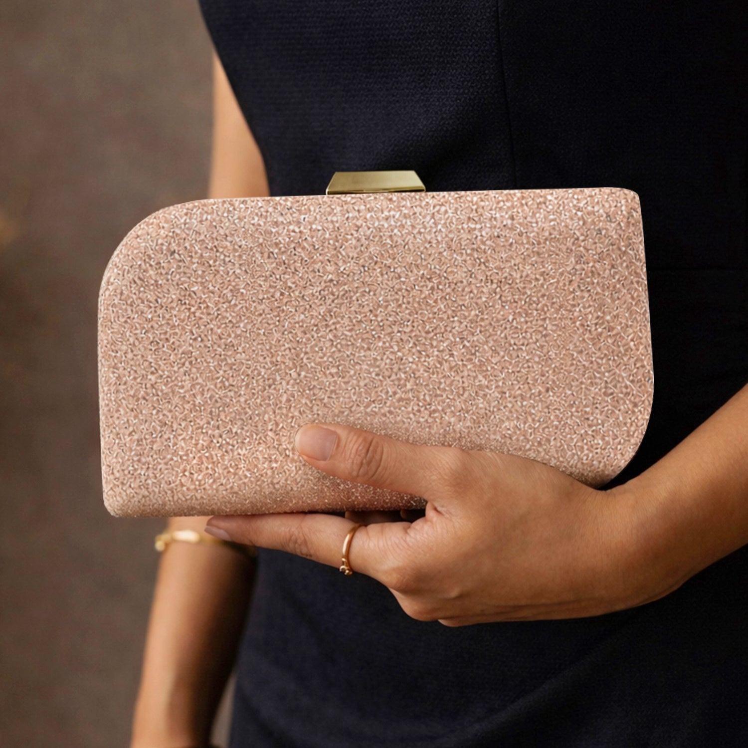 Artklim Rose Gold Glitter Embroidery Clutch