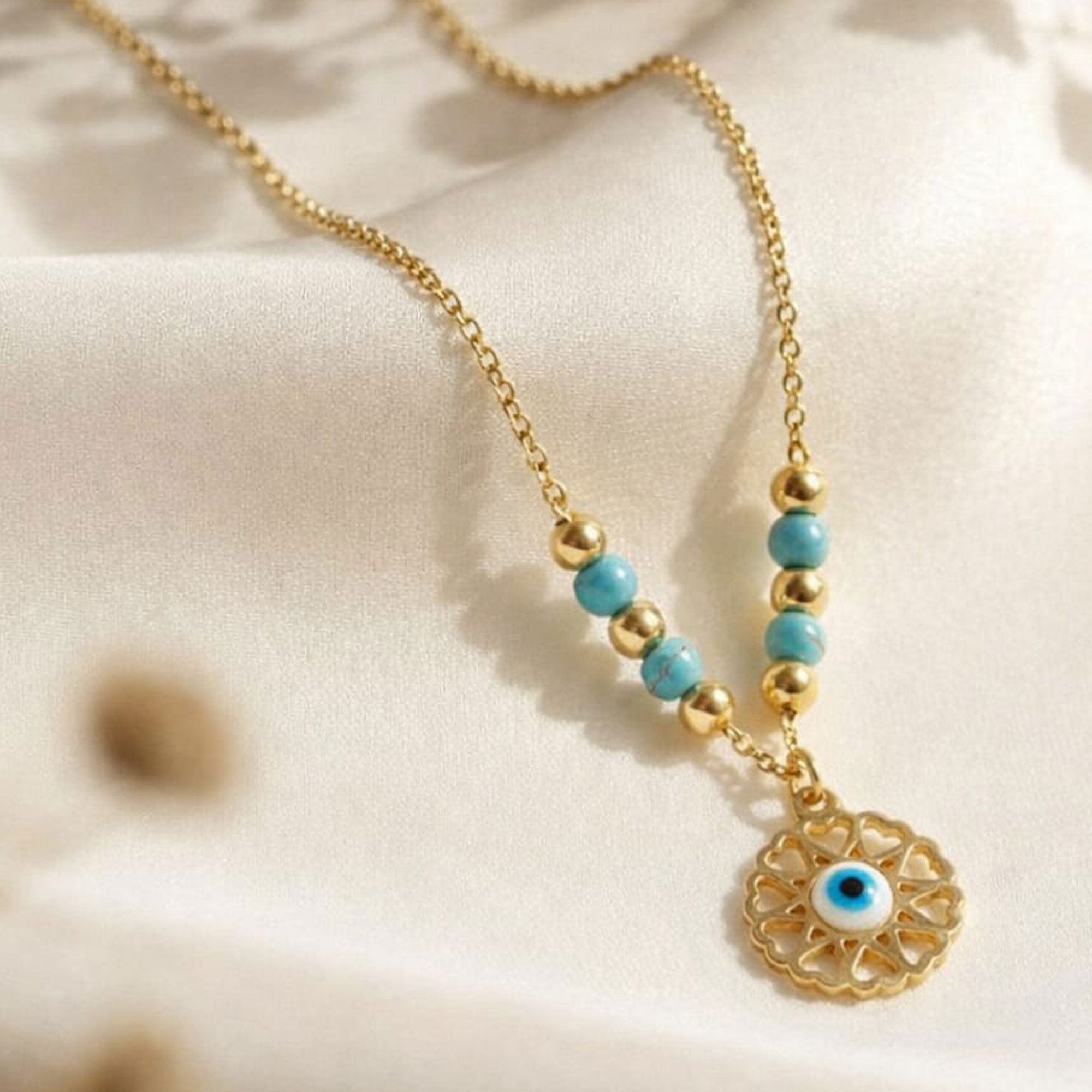 Artklim Gold-Plated Blue Evil Eye Charm Anti-Tarnish Pendant Necklace