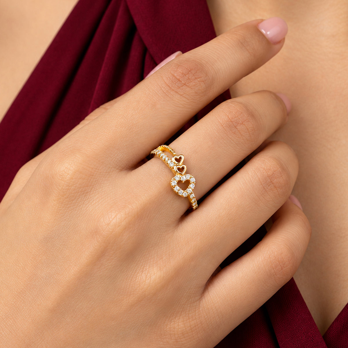 Artklim Charming Triple Heart Gold-Tone Anti-Tarnish Ring