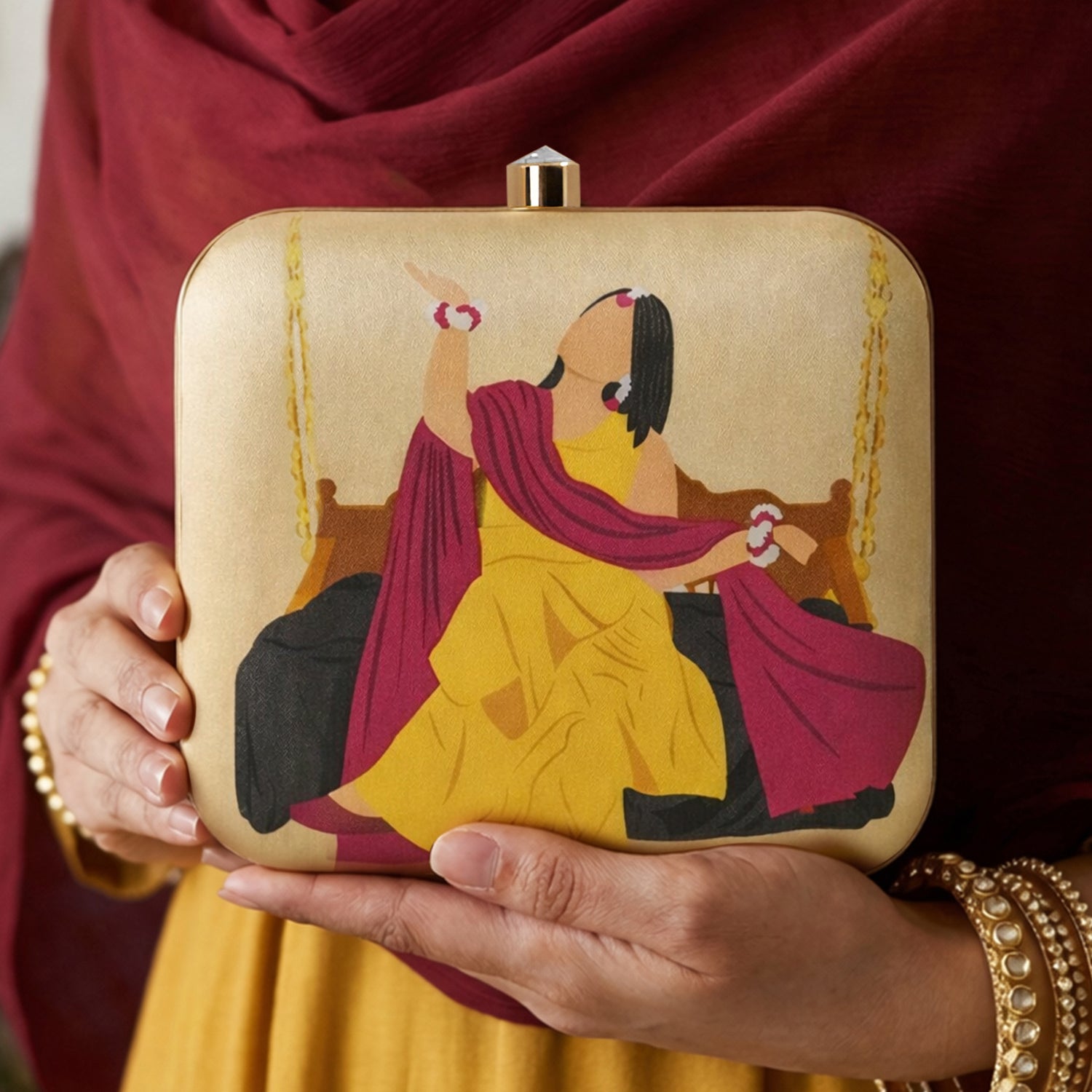 Artklim Golden Grace – Festive Muse Printed Clutch