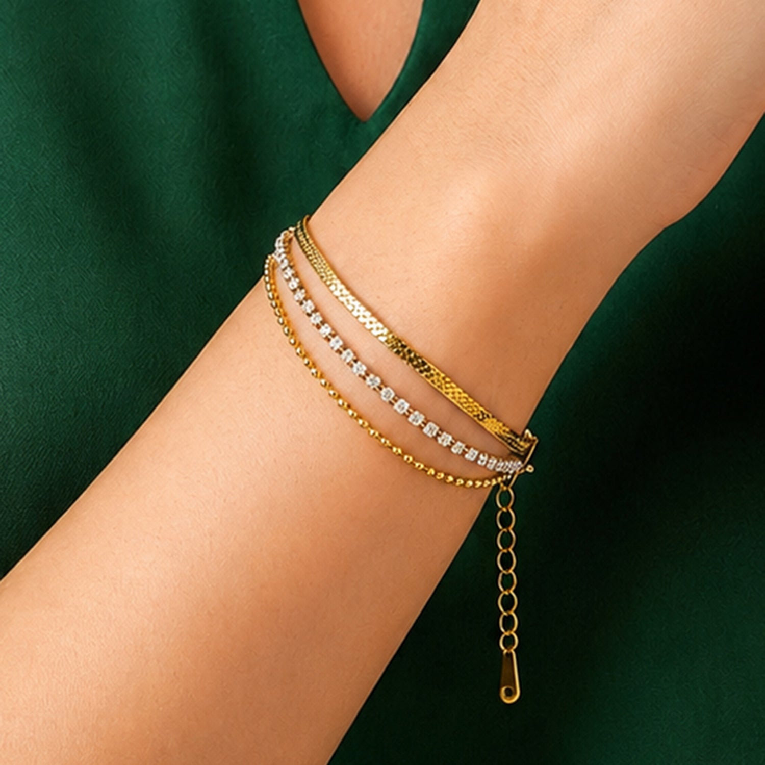 Artklim Gold Plated Double Layer Crystal Chain Anti-Tarnish Bracelet