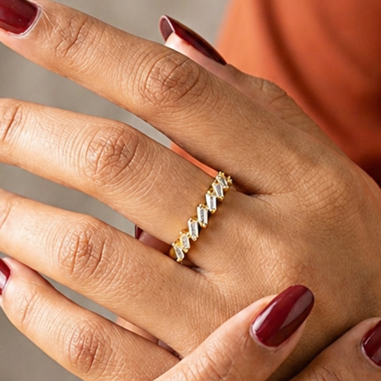 Artklim Gold Baguette Crystal Half Eternity Anti-Tarnish Ring