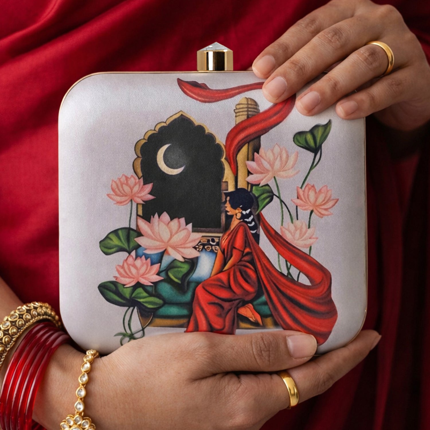 Artklim Moonlit Serenity  Lotus Garden Printed Clutch