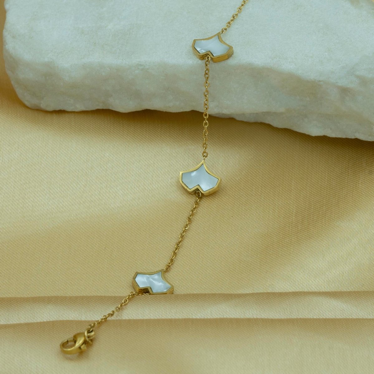 Artklim Gold Plated White Hearts Charms Bracelet
