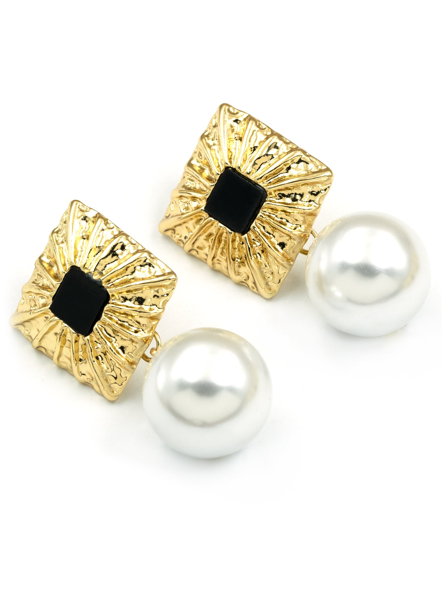 Artklim Black Square Pearl Drop Anti Tarnish Earrings