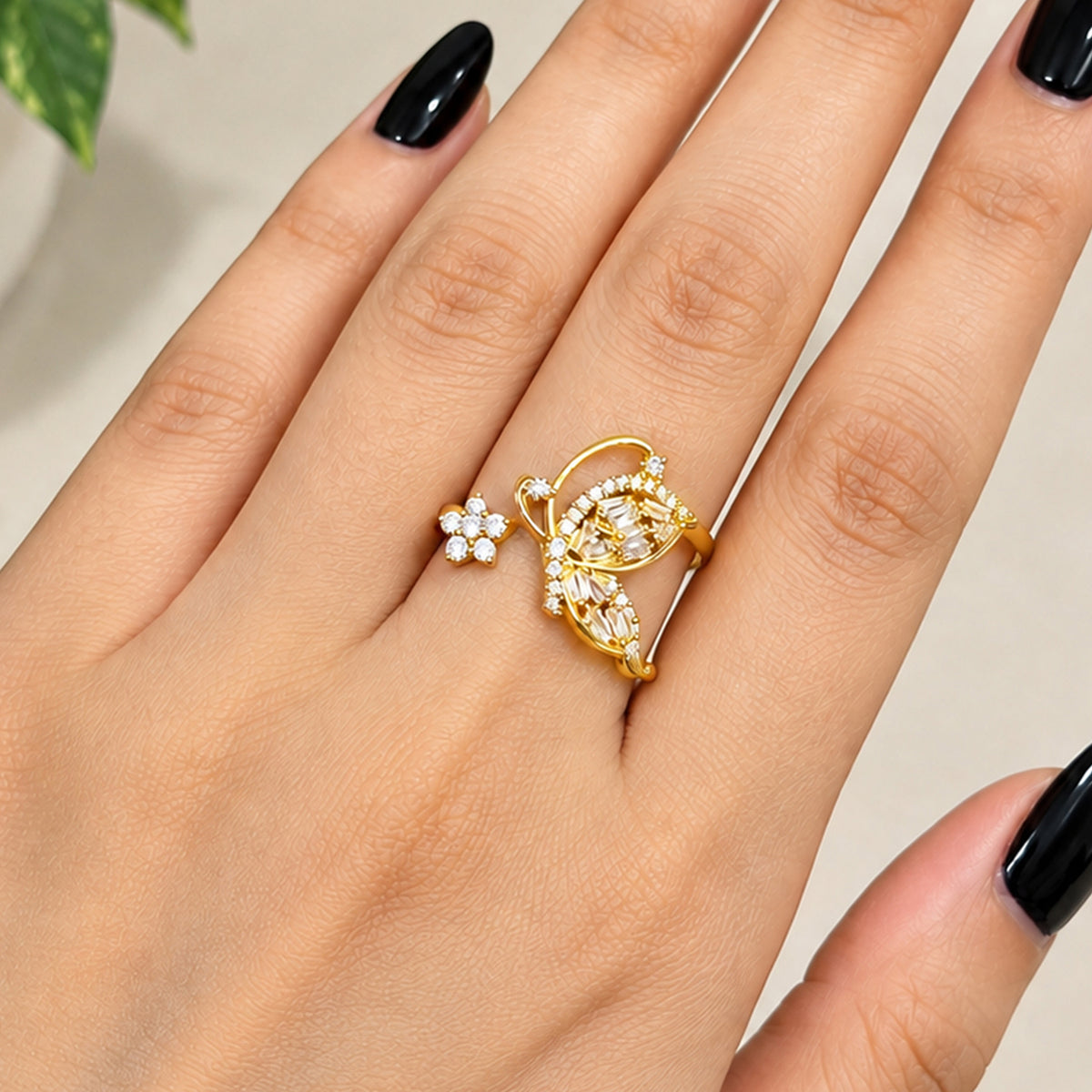 Artklim Elegant Butterfly Gold-Tone Anti-Tarnish Statement Ring