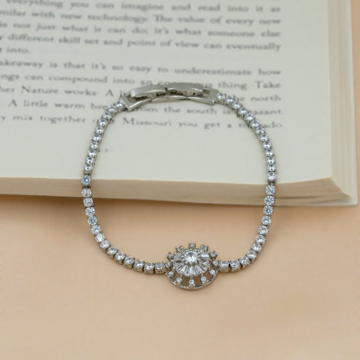 Artklim Silver Plated Floral Cluster Design Bracelet