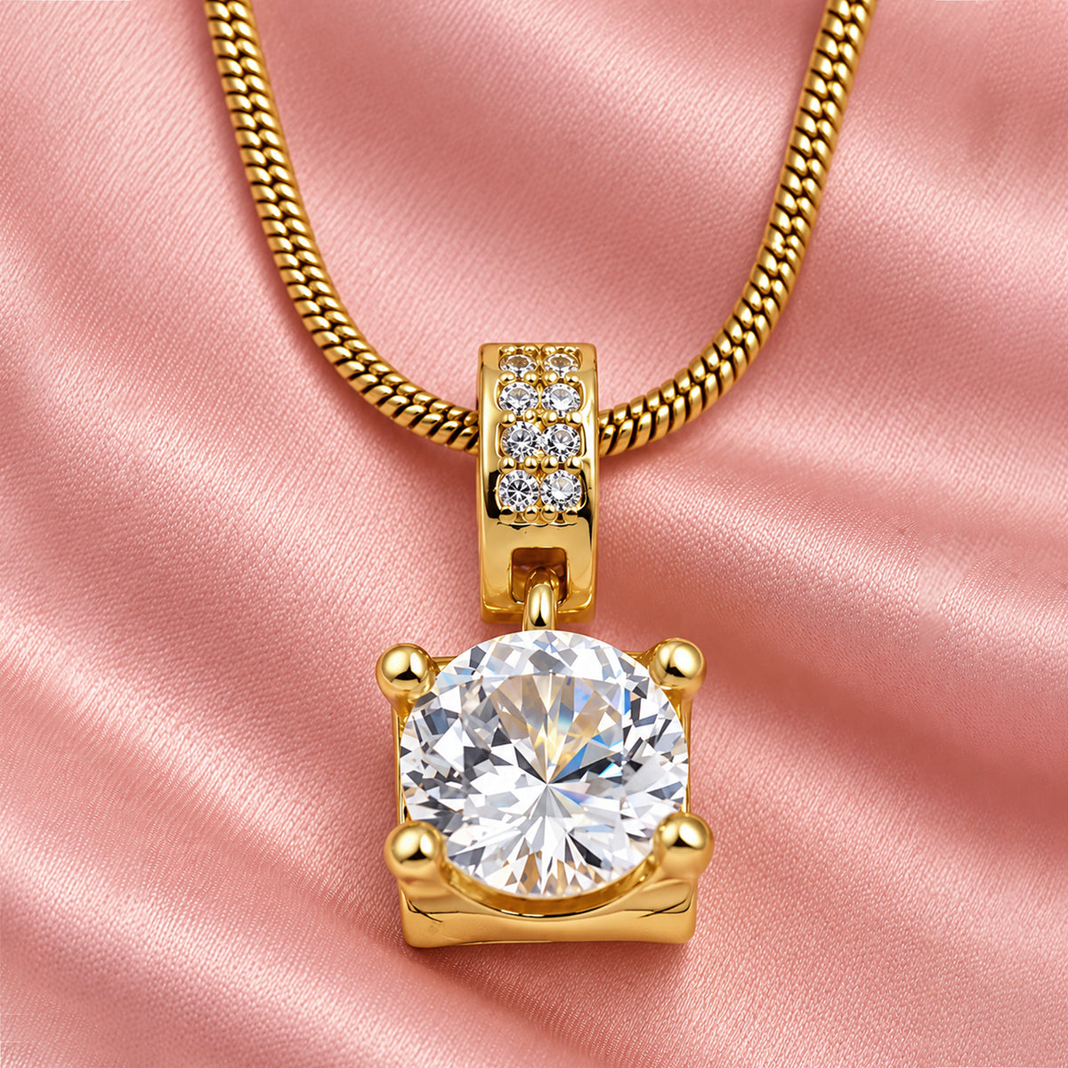 Artklim Brilliant Round Cut Crystal Gold-Tone Anti-Tarnish Pendant Necklace