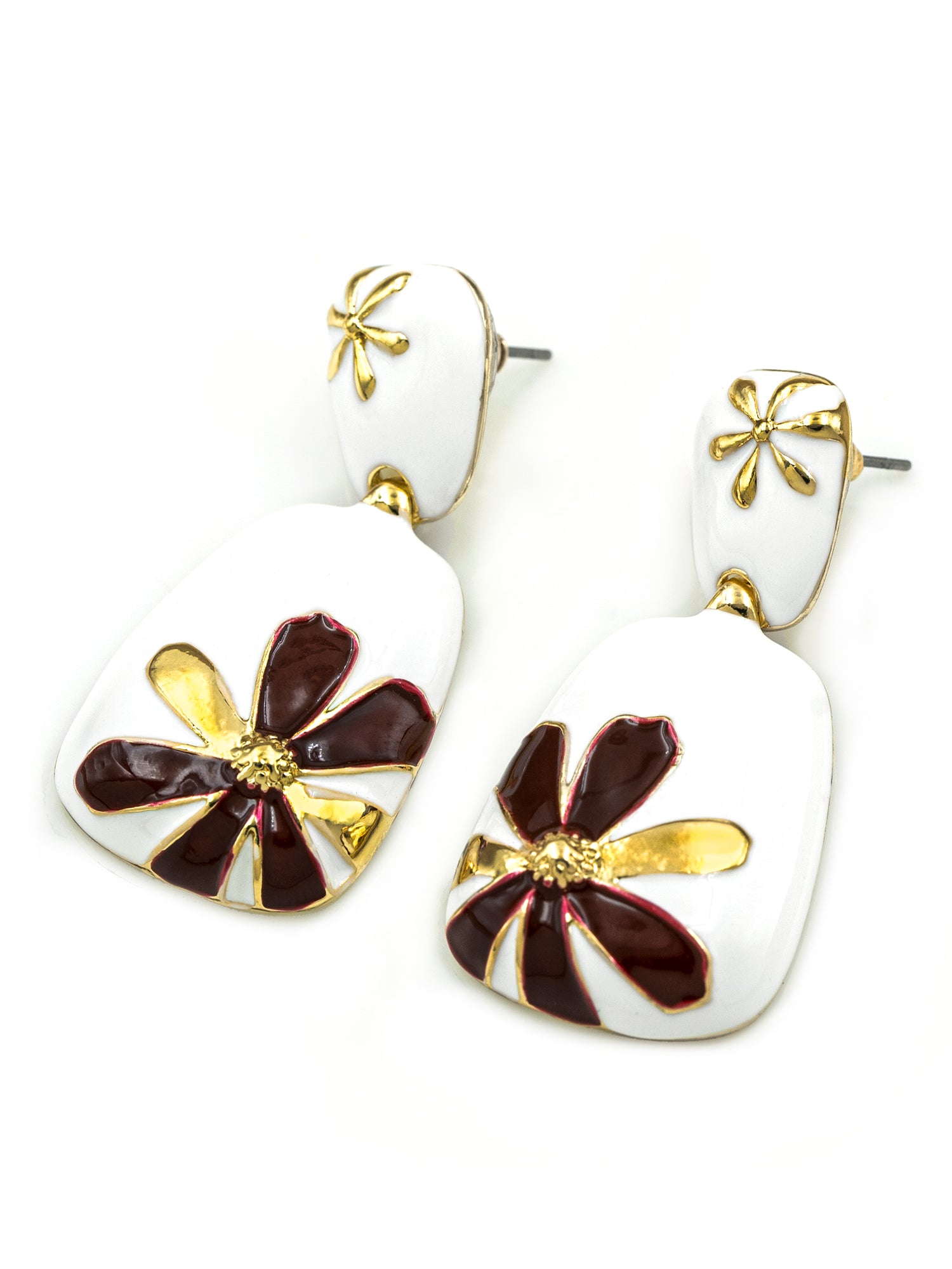 Artklim Red & White Floral Drop Anti Tarnish Earrings