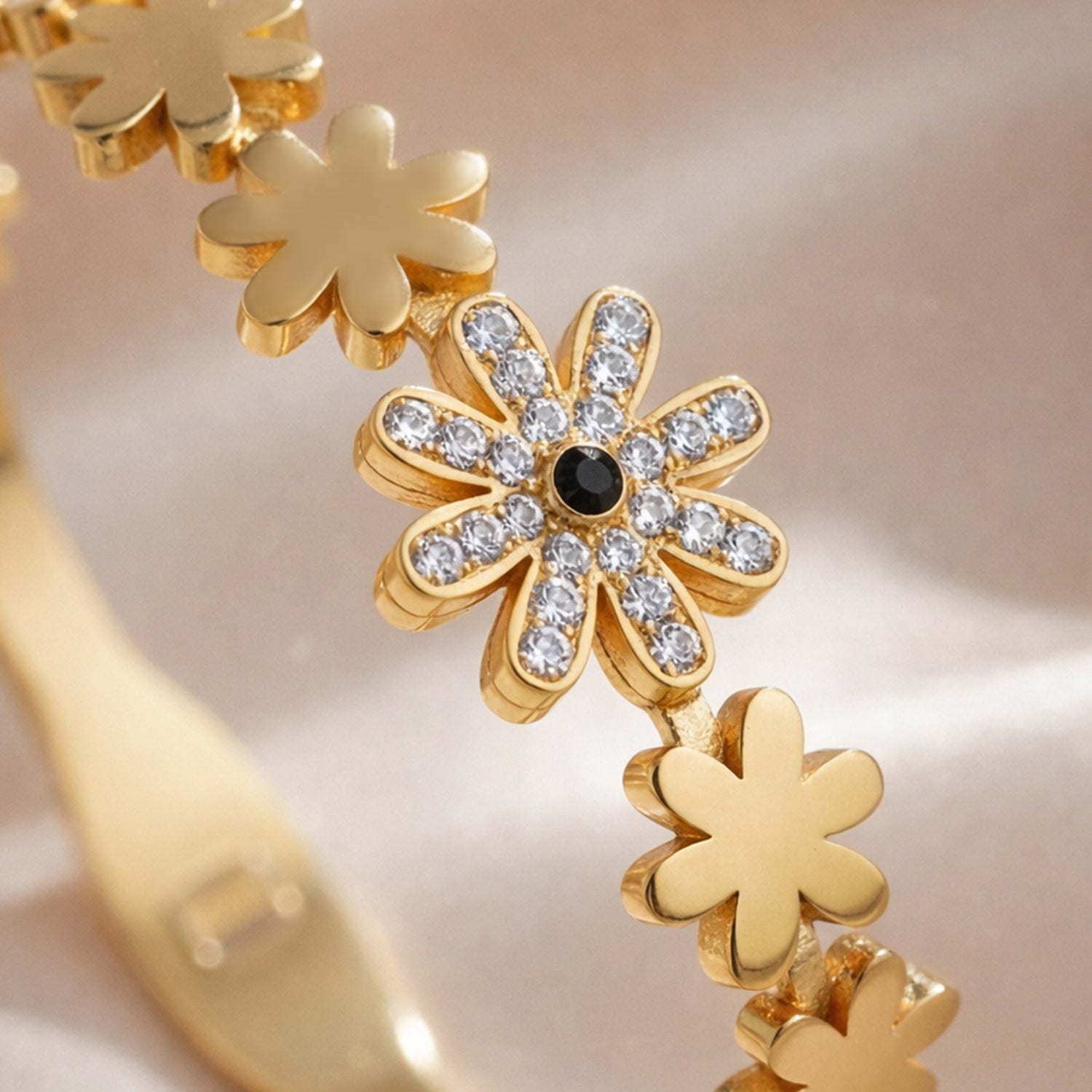 Artklim Gold Plated Floral Crystal Anti-Tarnish Bangle Bracelet