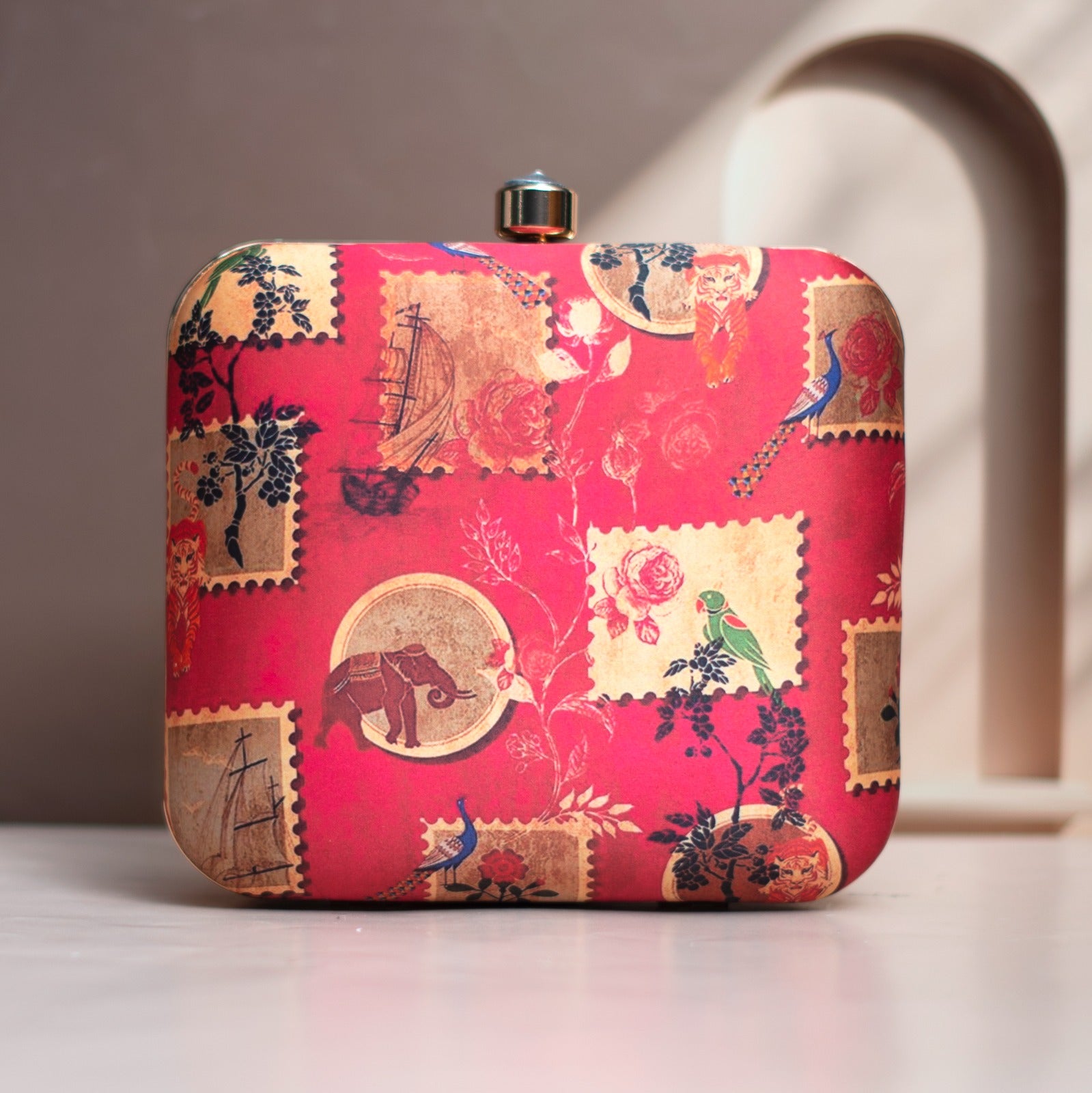 Artklim Red Tropical Print Clutch