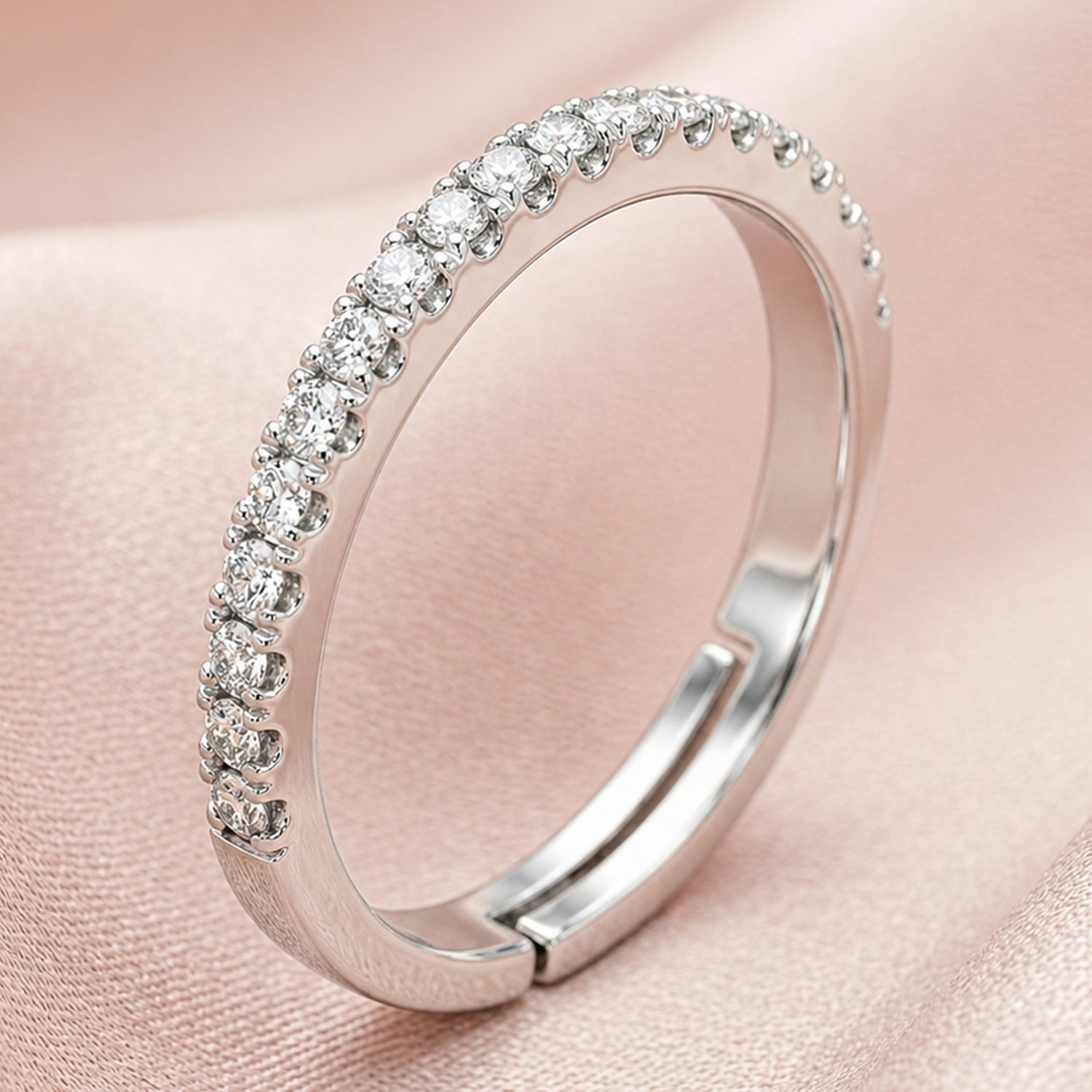 Artklim Silver-Tone Minimalist Silver Adjustable Crystal Band Anti-Tarnish Ring