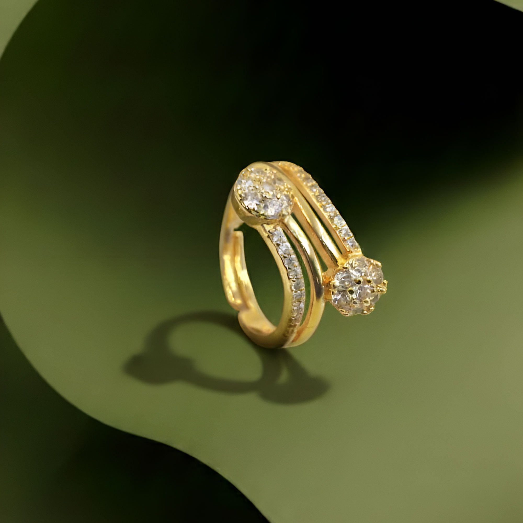 Artklim Gold-Plated Elegant Double Crystal Anti-Tarnish Ring