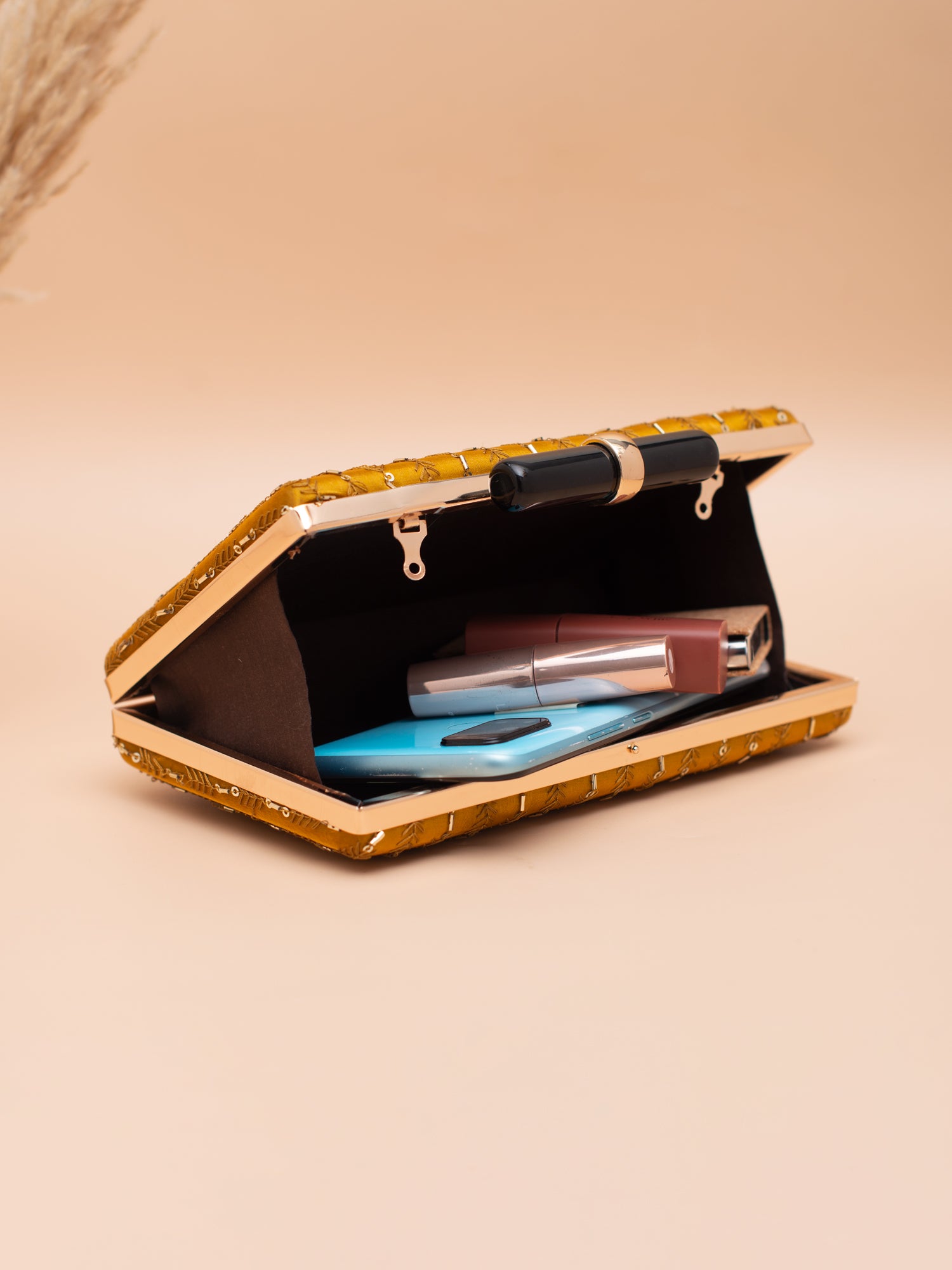 Artklim Mustard Gold Embellished Evening Clutch