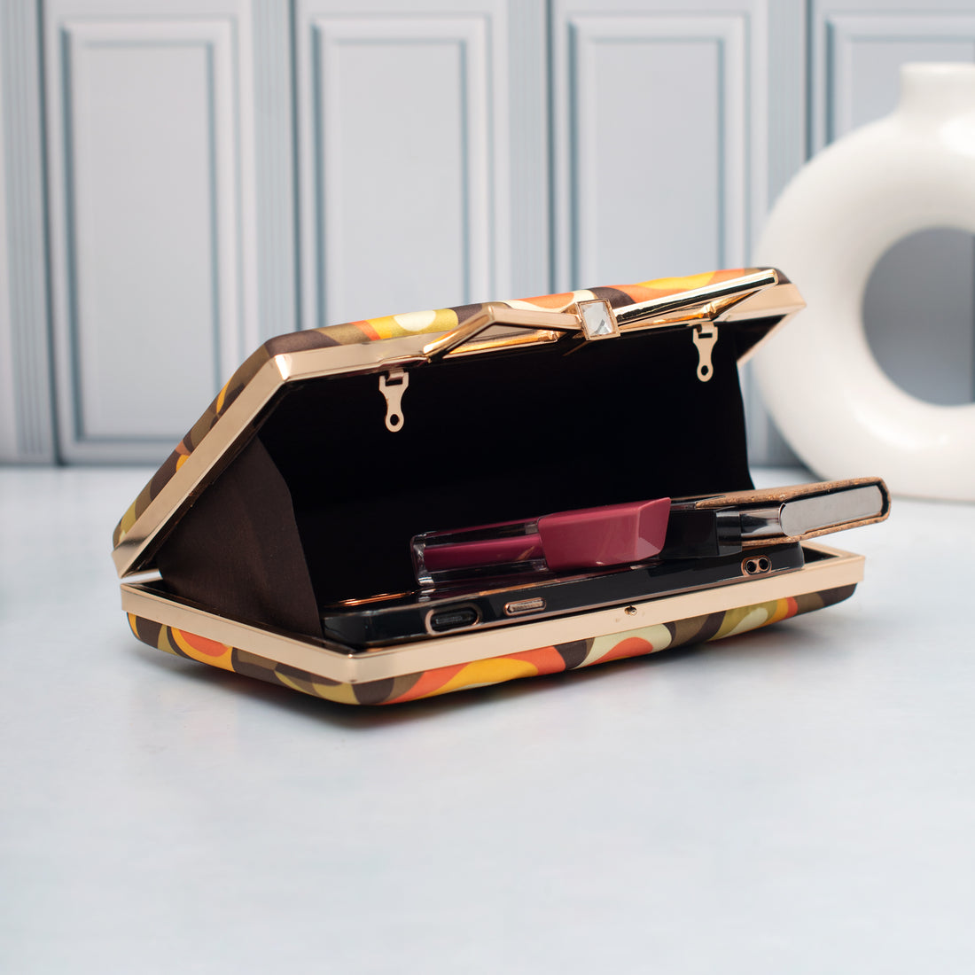 Artklim Retro Bloom Geometric Printed Clutch