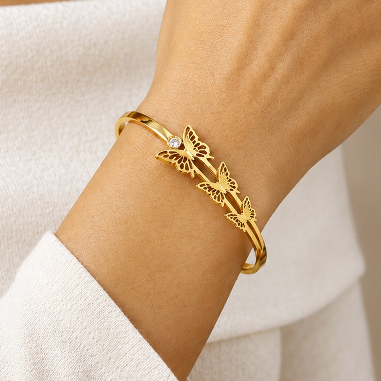 Artklim Crystal Butterfly Trio Anti-Tarnish Bangle Bracelet