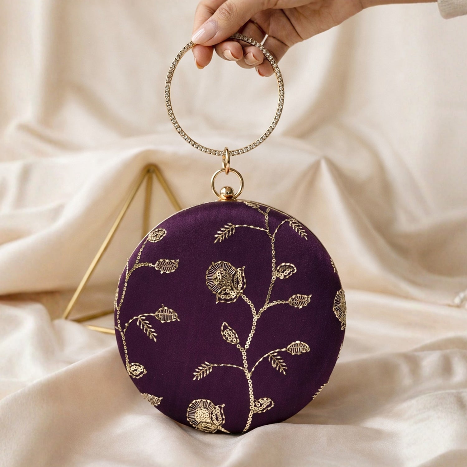 Artklim Dark Purple Floral Round Clutch