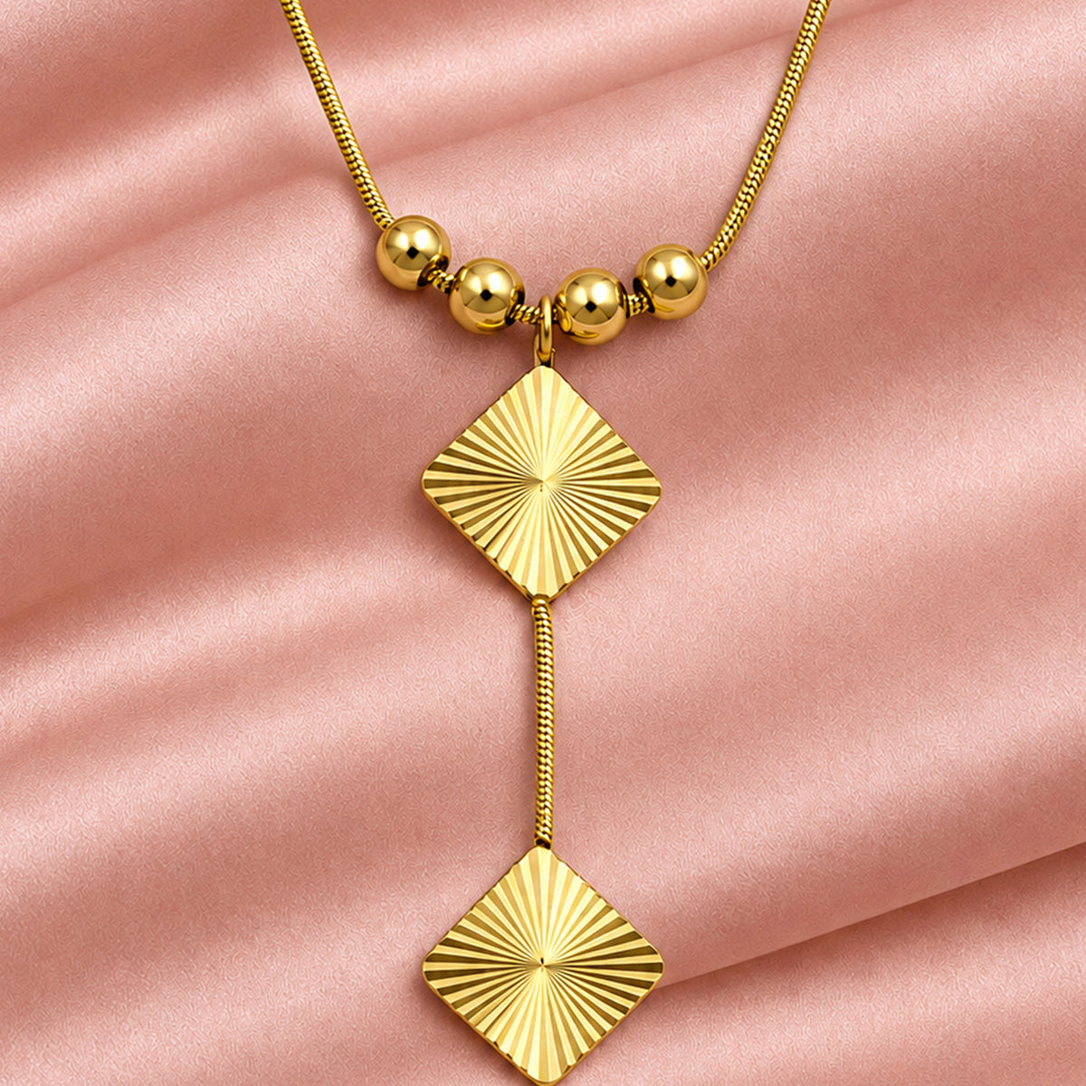 Artklim Golden Geometric Double Drop Pendant Anti-Tarnish Pendant Necklace