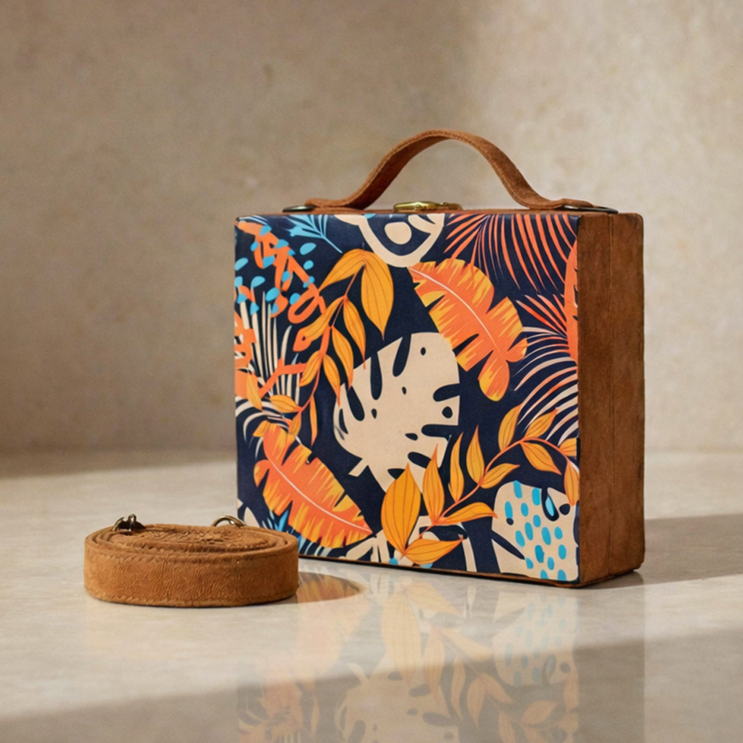 Multipattern Leaves Printed Suitcase Style