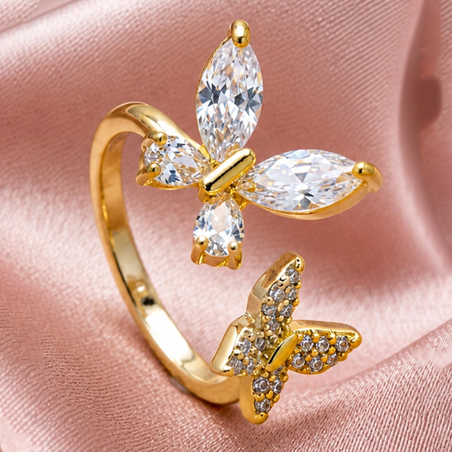 Artklim Gold-Plated Dual Butterfly Open Anti-Tarnish Ring