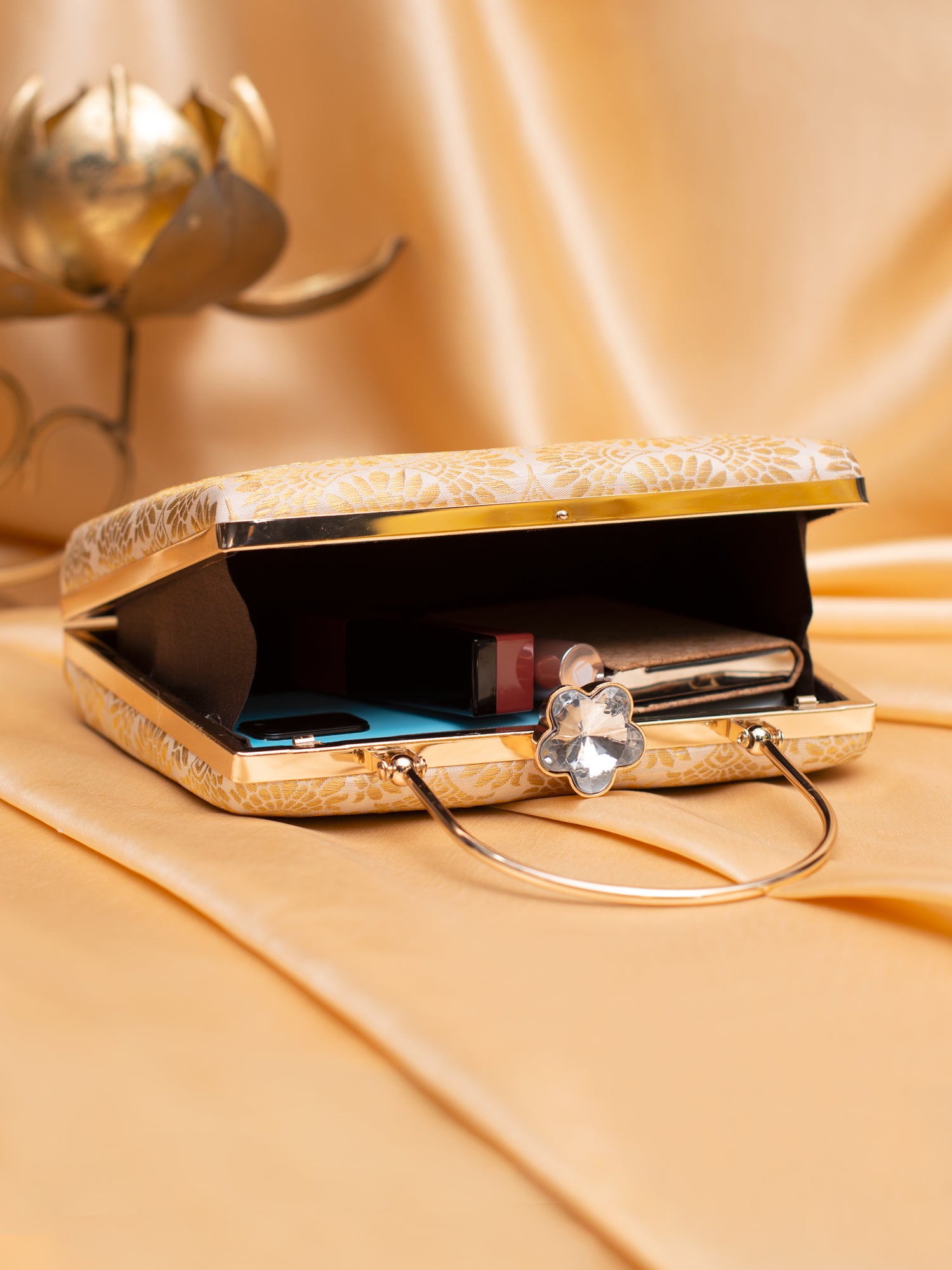 Artklim Ivory-Gold Bold Blossom Jacquard Evening Bag