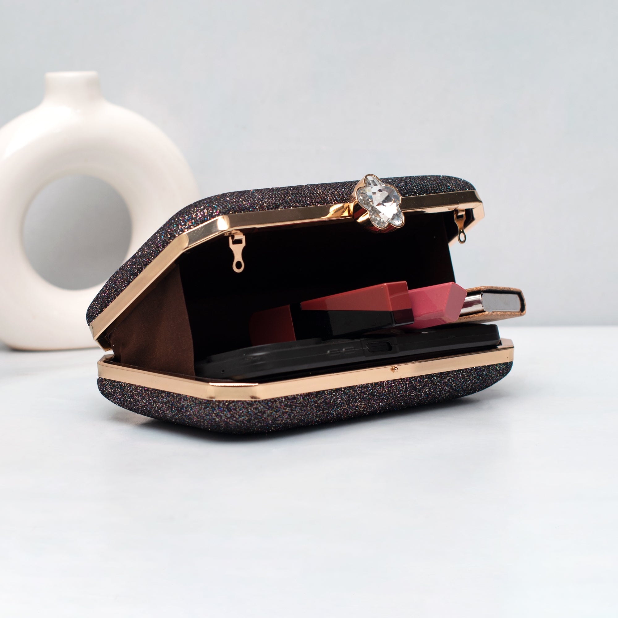 Artklim Midnight Charcoal Luxe Embroidered Clutch
