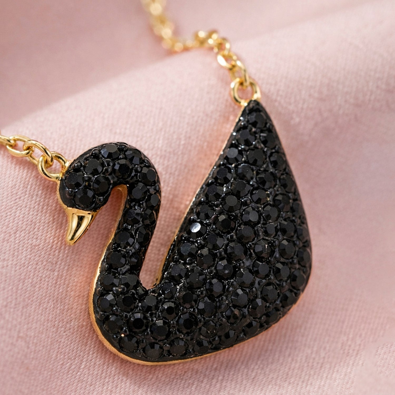 Artklim Gold-Plated Elegant Black Swan Charm Anti-Tarnish Pendant Necklace