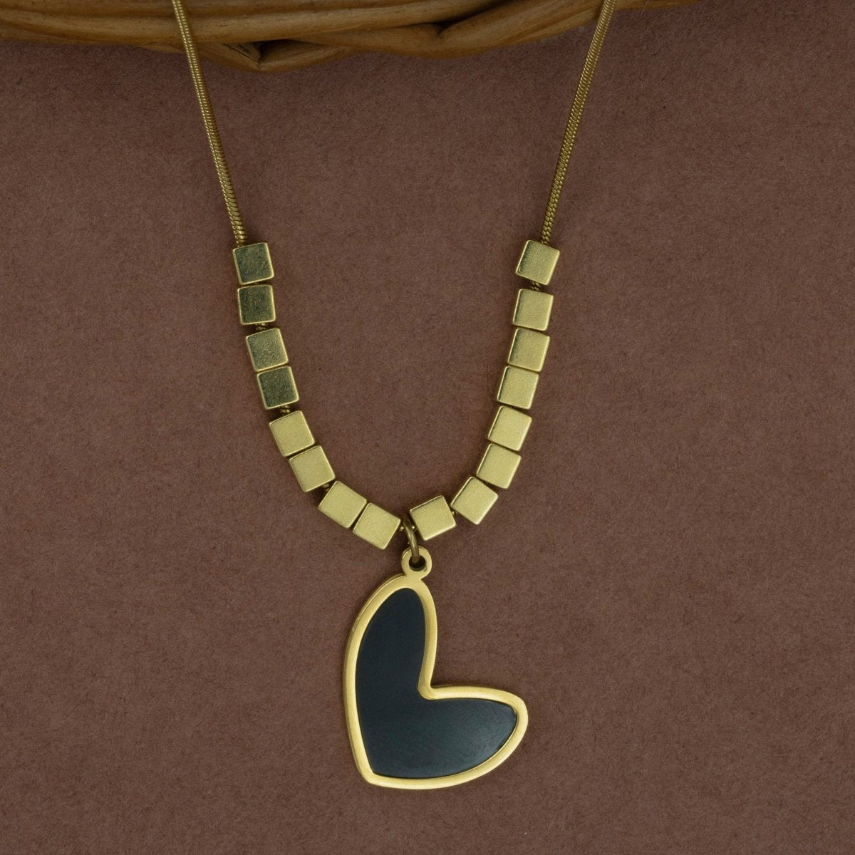 Artklim Gold Plated Black Heart Pendant Necklace