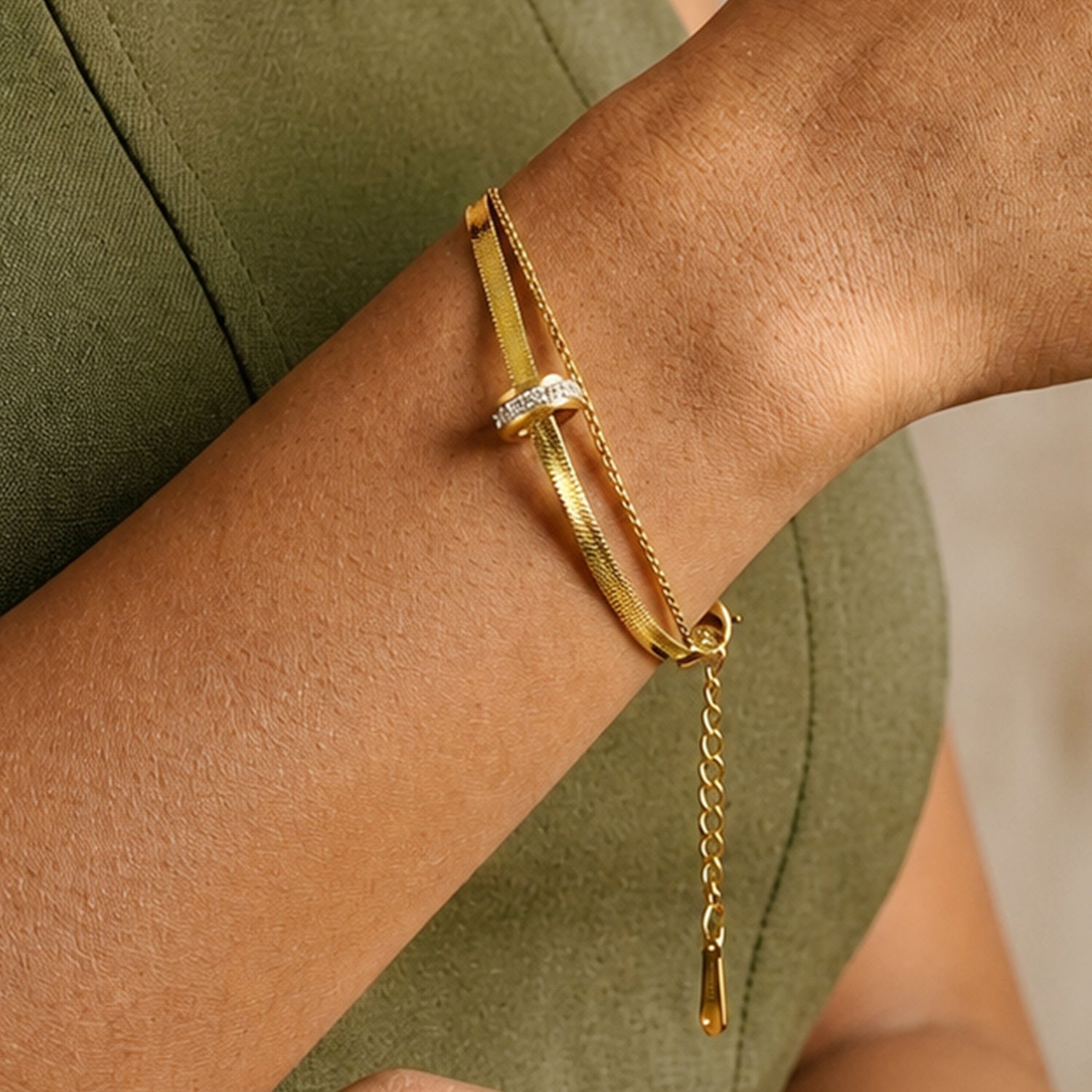 Artklim Elegant Double Layer Herringbone Anti-Tarnish Bracelet