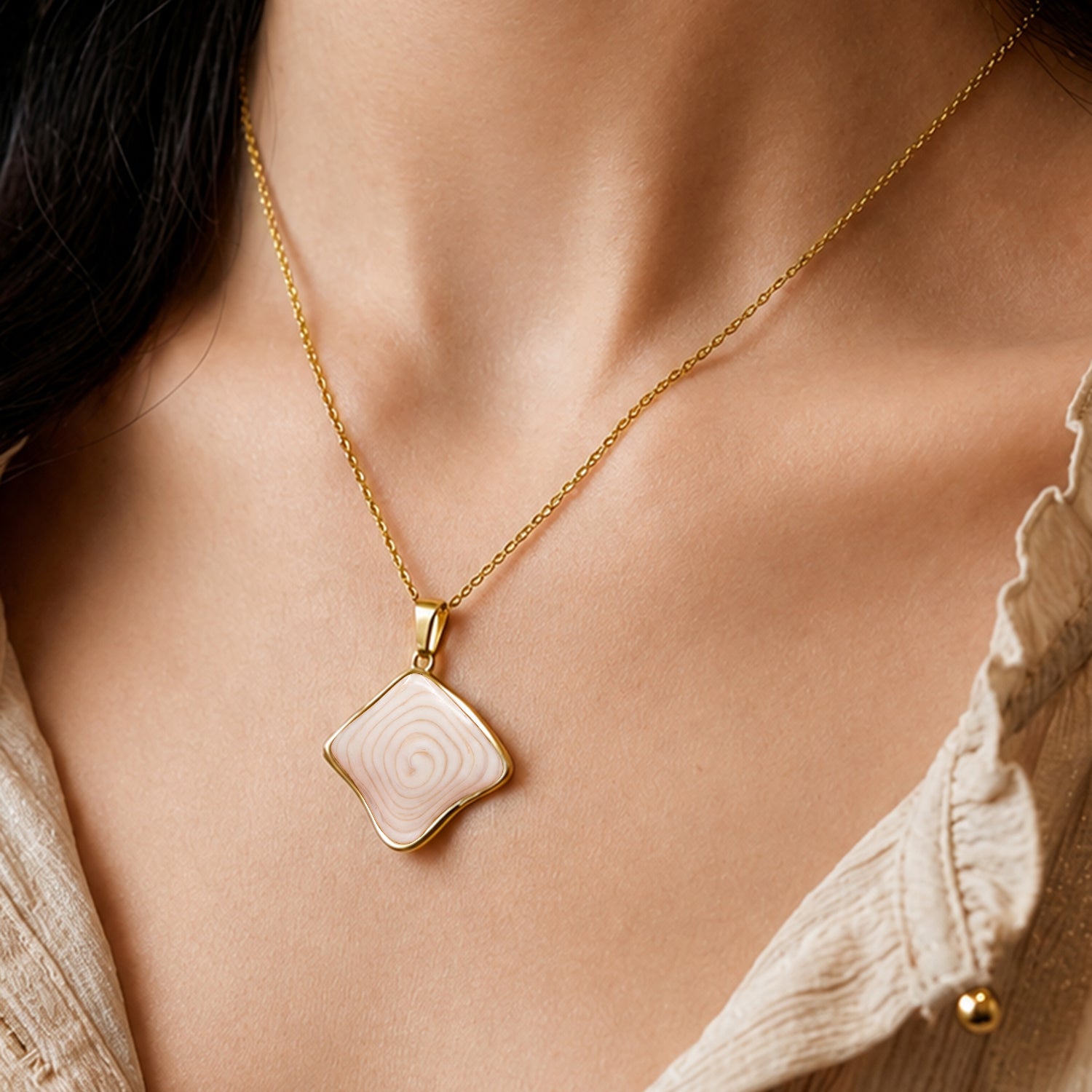 Artklim Elegant Marble Square Charm Anti-Tarnish Pendant Necklace