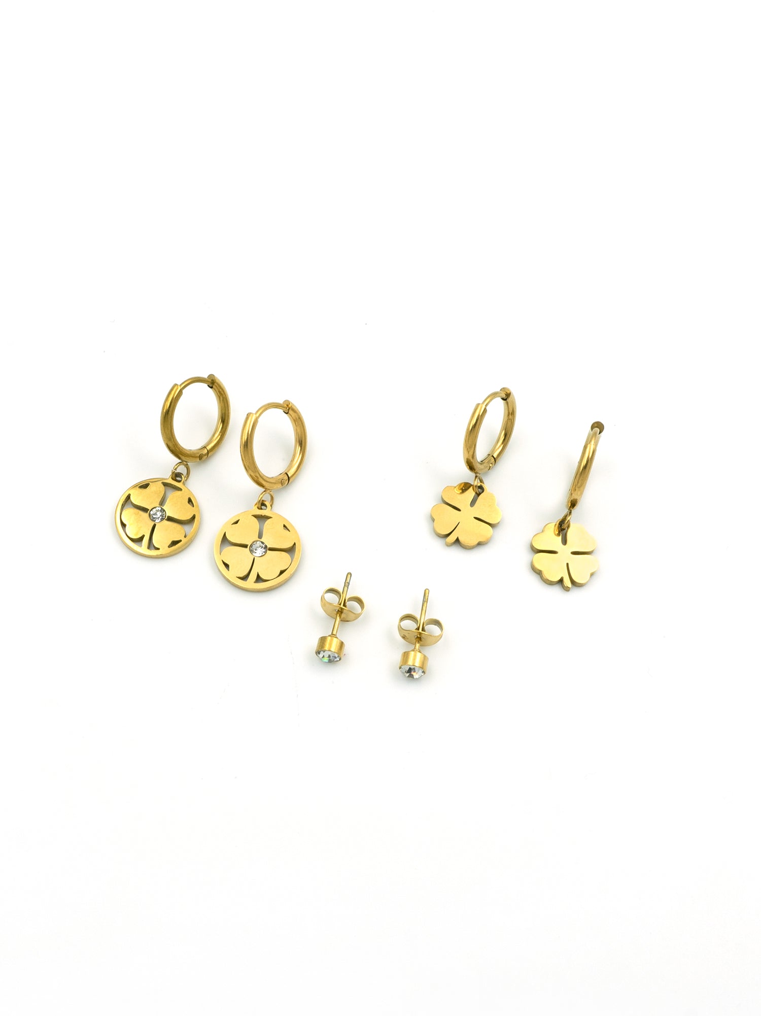 Artklim Gold-Plated Lucky Leaf Earrings Set of 3