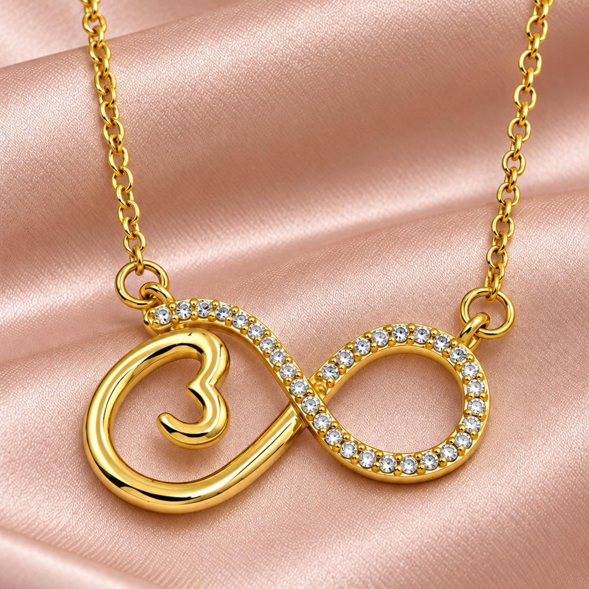 Artklim Luxe Heart Infinity Crystal Gold-Tone Anti-Tarnish Pendant Necklace