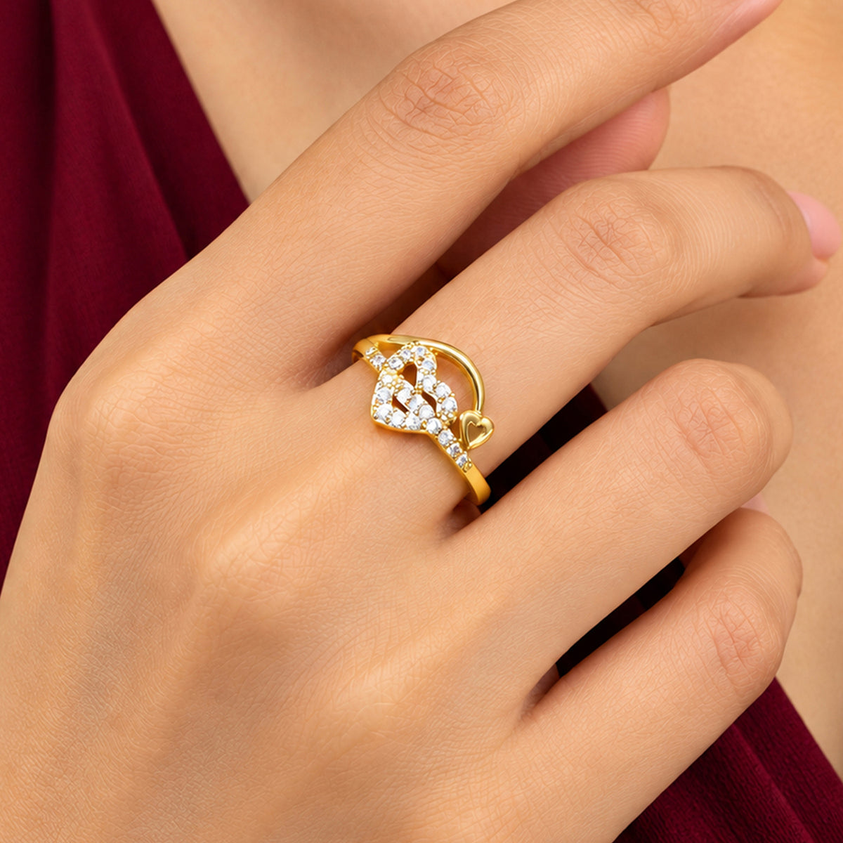 Artklim Luxe Heart Cluster Gold-Tone Anti-Tarnish Ring