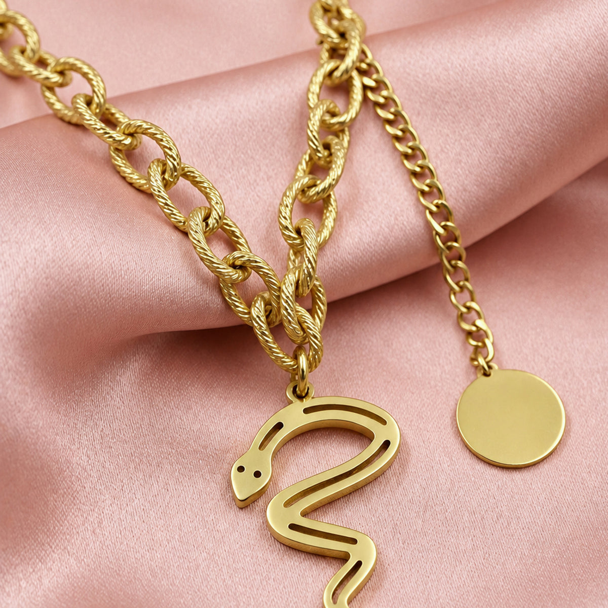 Artklim Golden Snake Charm Layered Chain Anti-Tarnish Pendant Necklace