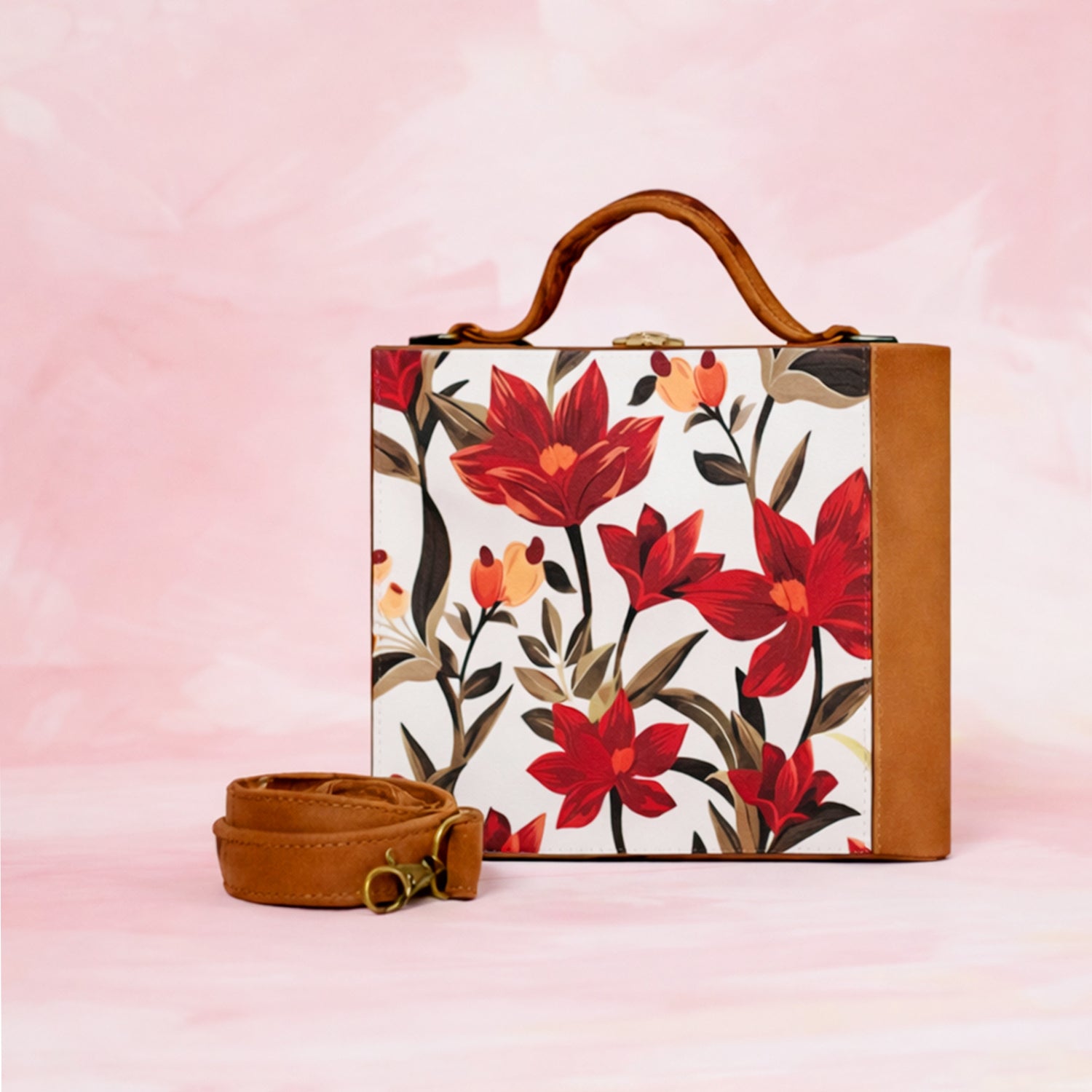 Red Flower Printed Suitcase Style