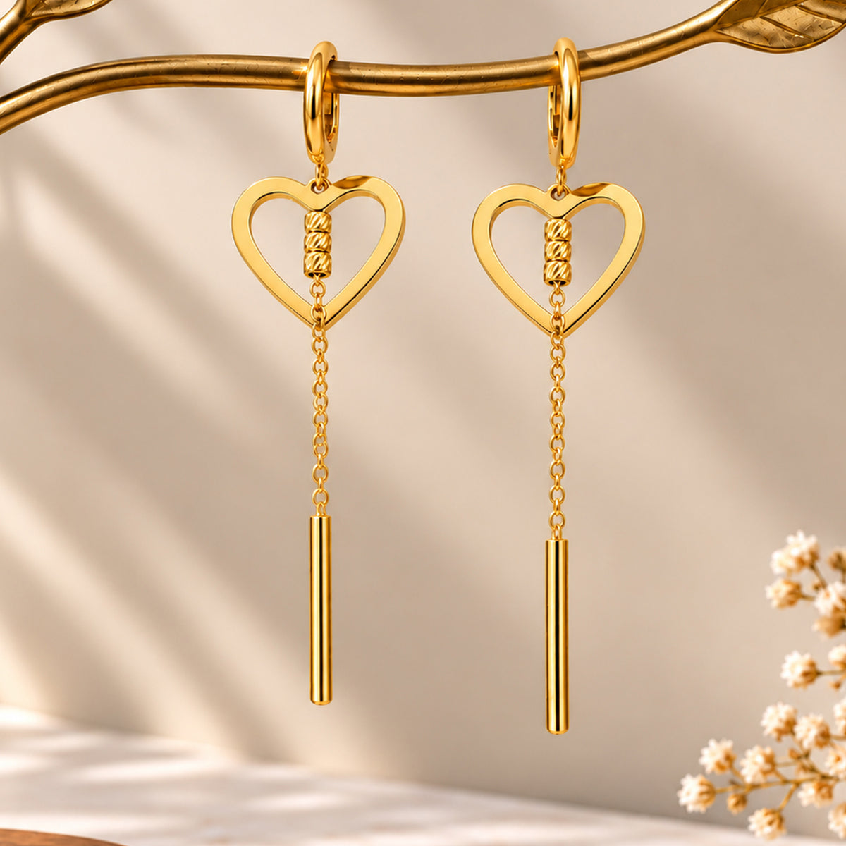 Artklim Elegant Heart Chain Gold-Tone Anti-Tarnish Earring