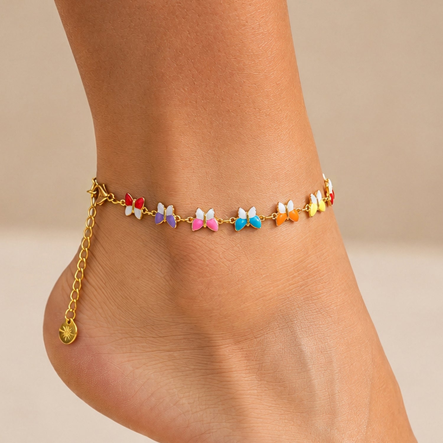 Artklim Multicolor Butterfly Charm Gold Chain Anti-Tarnish Anklet