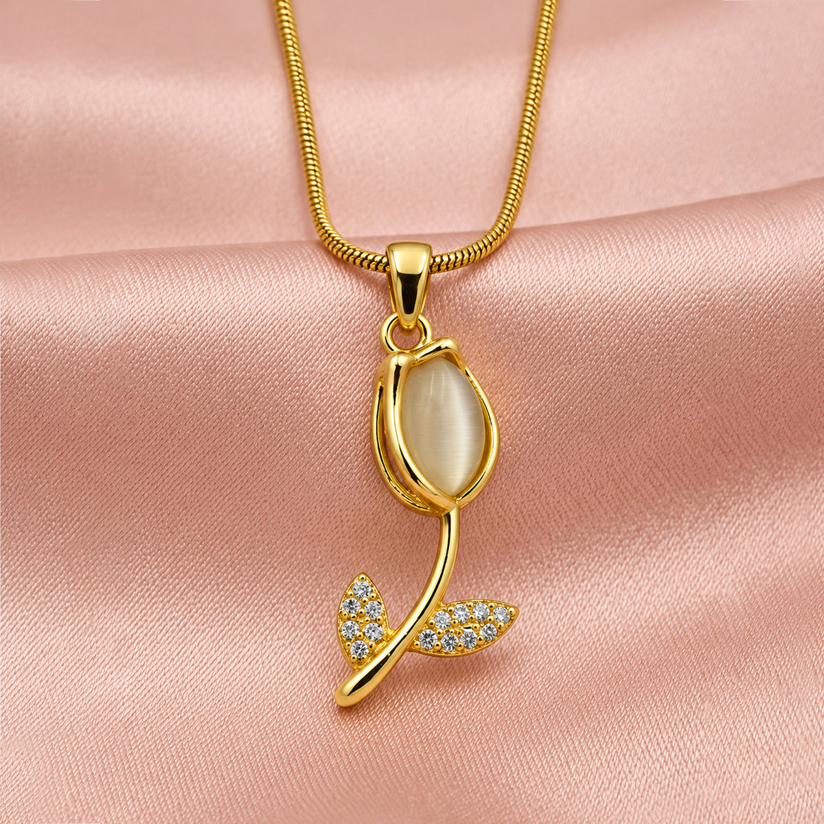 Artklim Elegant Teardrop Floral Crystal Cut Anti-Tarnish Pendant Necklace
