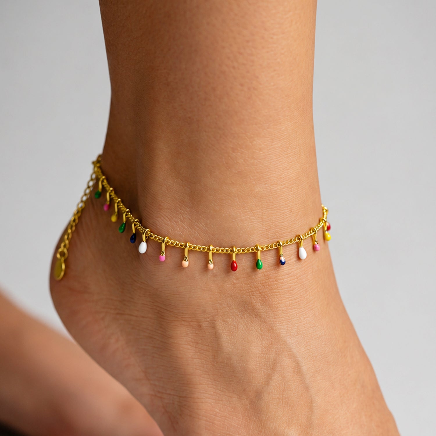 Artklim Rainbow Enamel Dangle Chain Anti-Tarnish Anklet