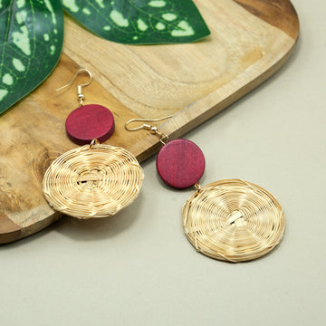 Artklim Boho Maroon Circle Weave Earrings