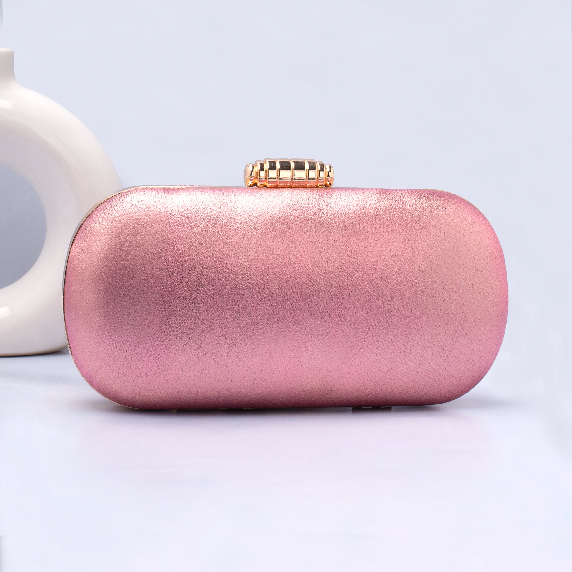 Artklim Shiny Pink Fabric Capsule Shaped Clutch