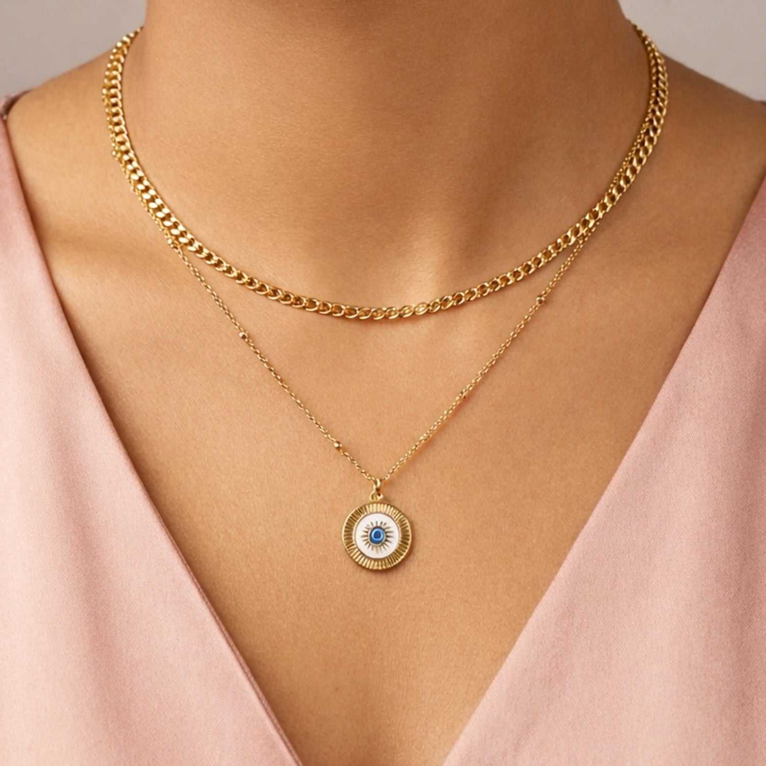 Artklim Classic Evil Eye Medallion Layered Anti-Tarnish Necklace