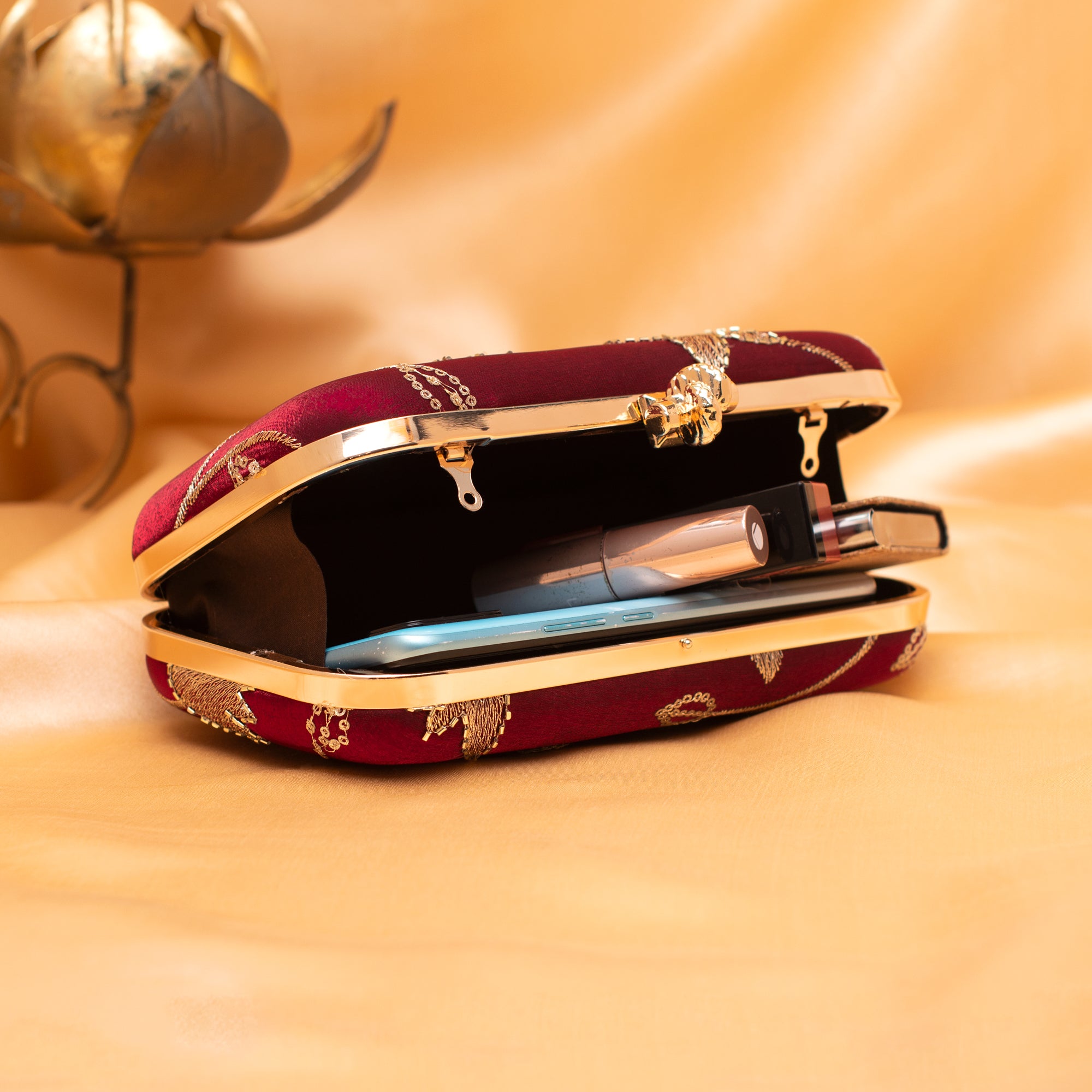Artklim Royal Wine Goldwork Blossom Clutch