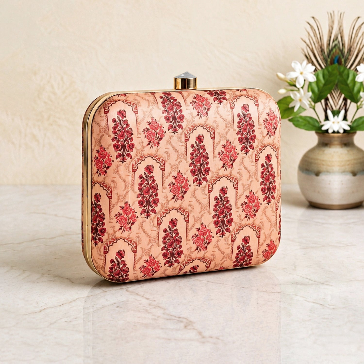 Artklim Peach Printed Clutch