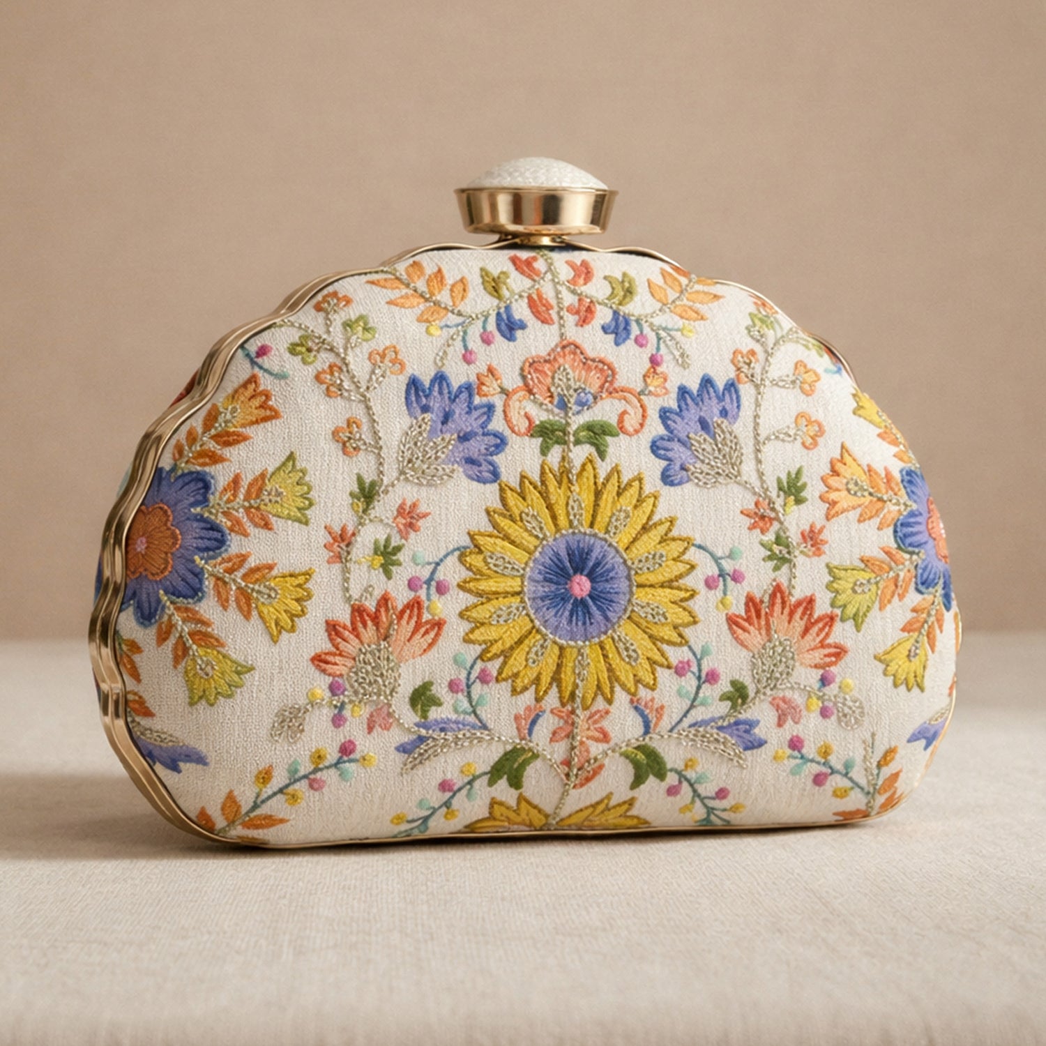 Artklim Multicolour Floral Embroidered Clutch