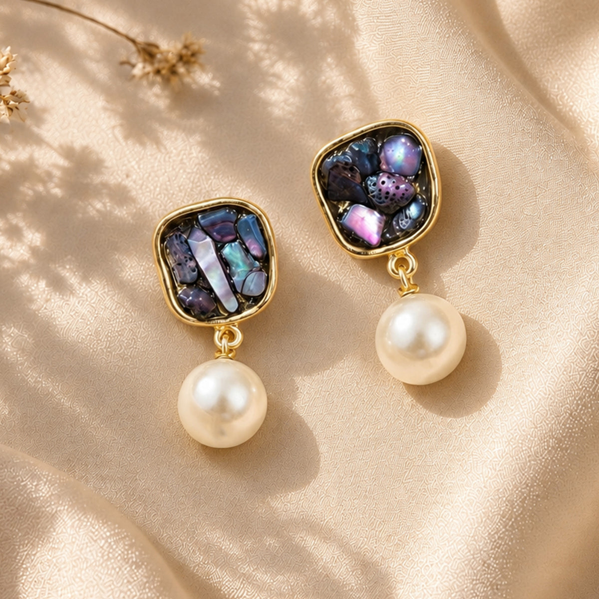 Artklim Elegant Multicolor Stone Pearl Gold-Tone Anti-Tarnish Earring