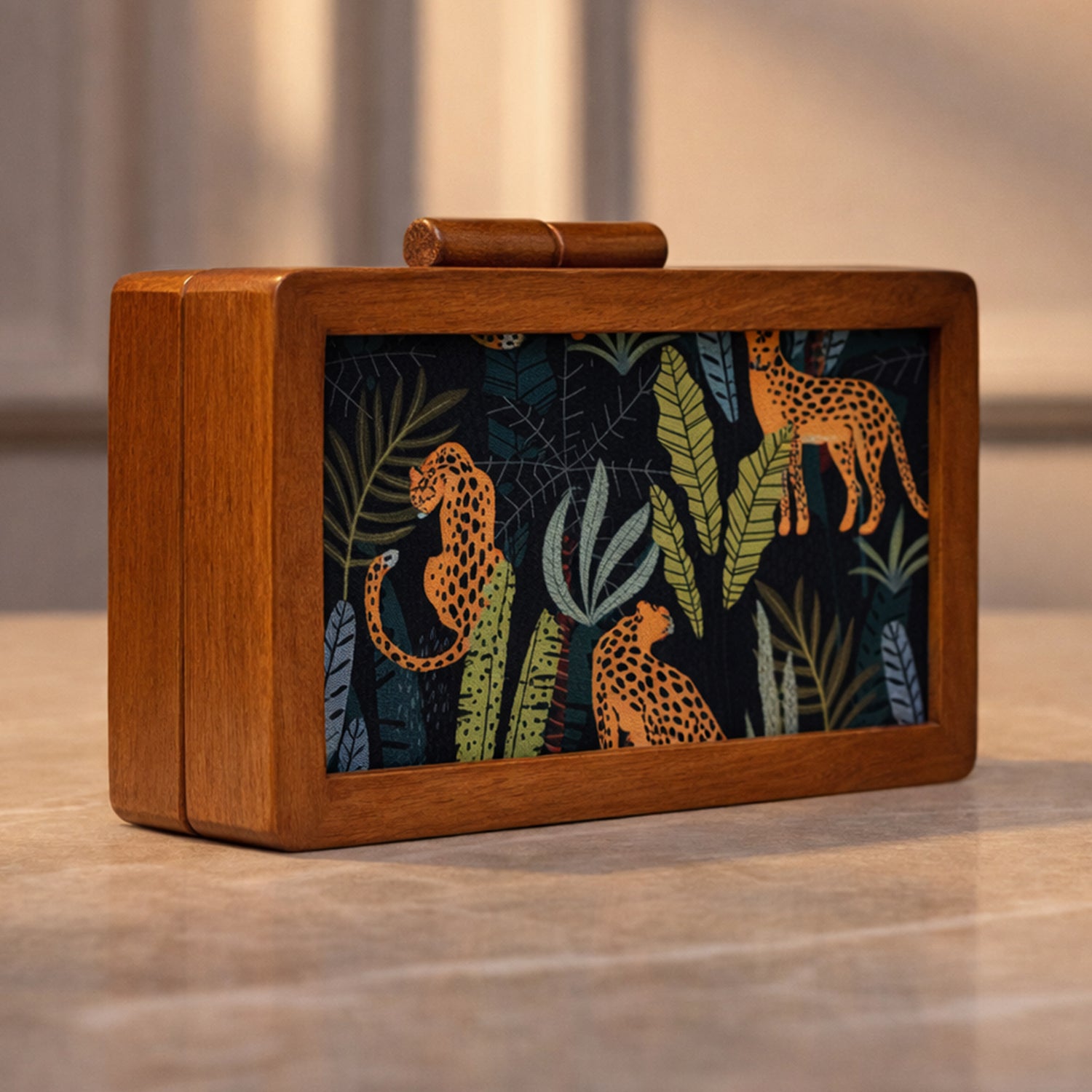 Artklim Leopard Print Wooden Clutch