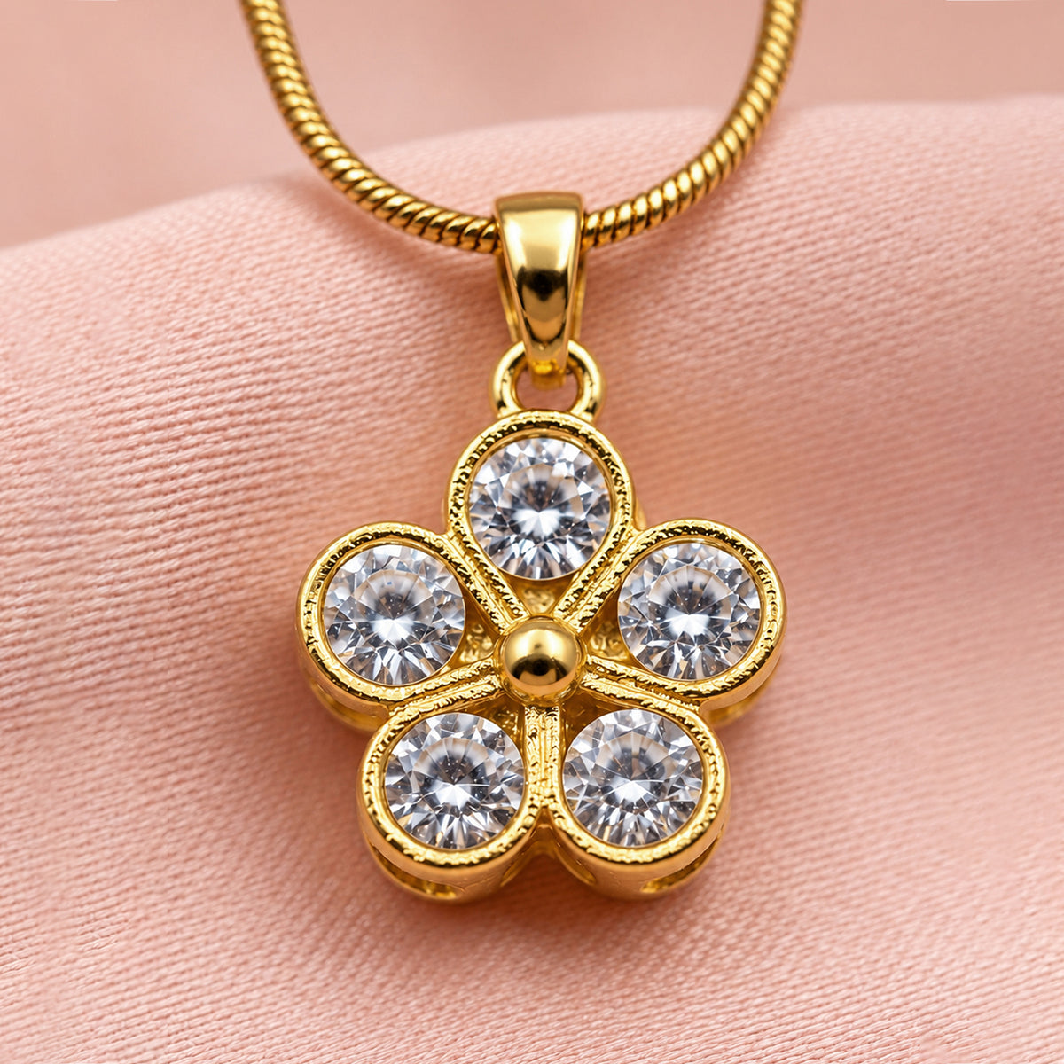 Artklim Elegant Crystal Flower Cut Anti-Tarnish Pendant Necklace